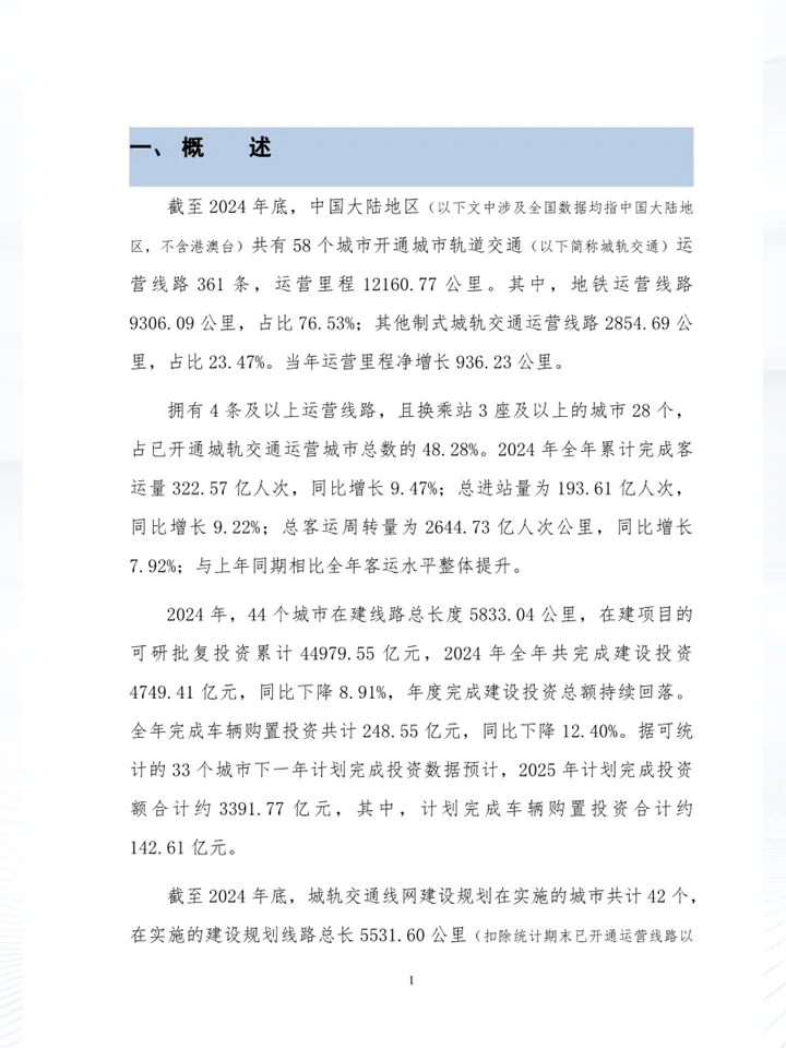 一份报告洞察城市轨道交通相关数据
