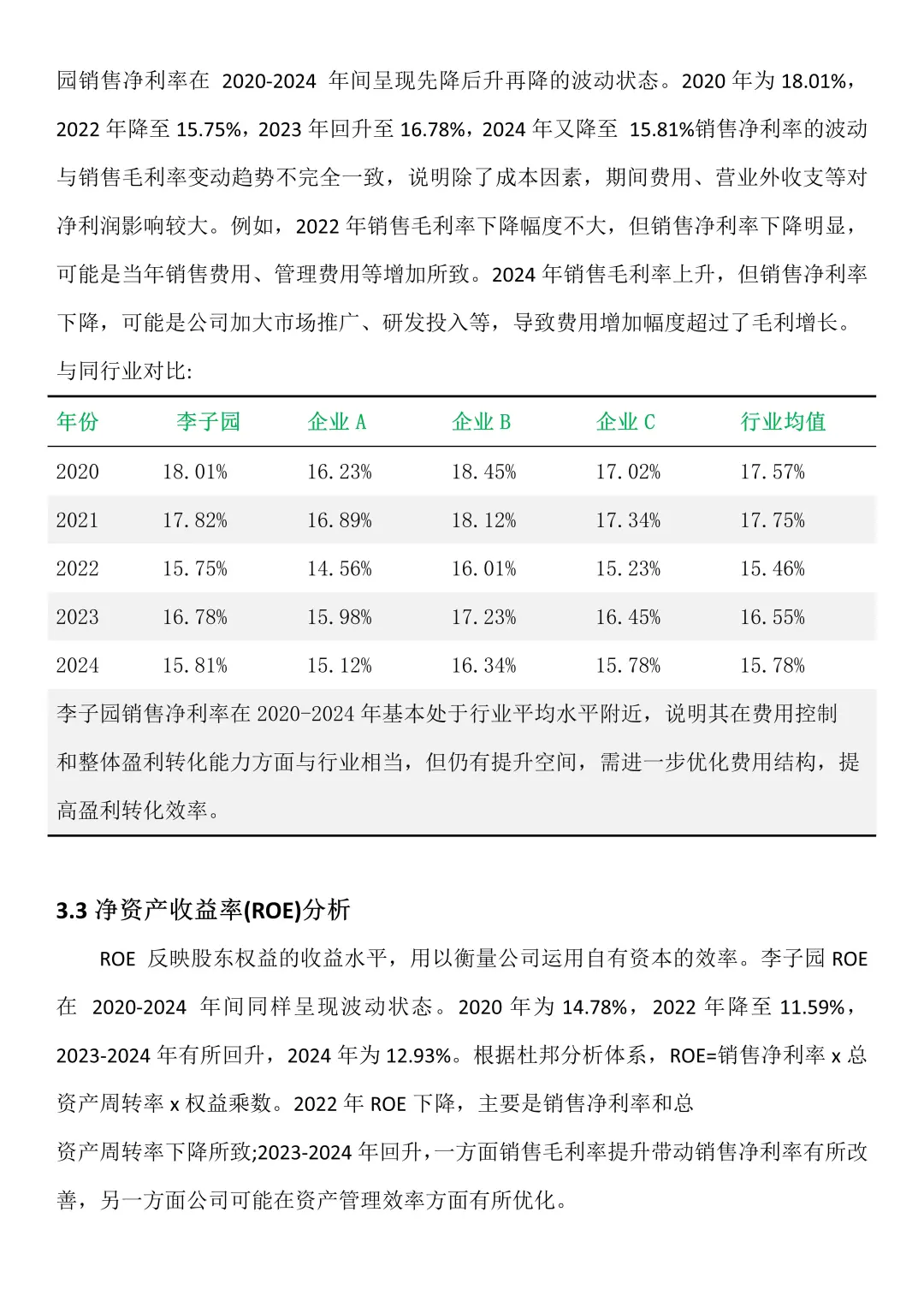 李子园近五年财务分析报告(2020-2024年)