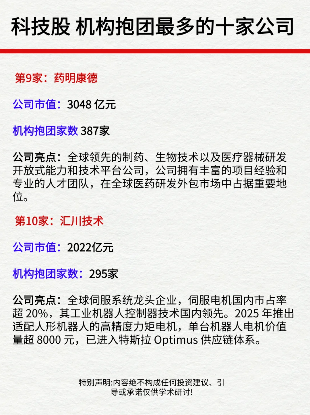 科技股中，机构抱团最多的十家公司！