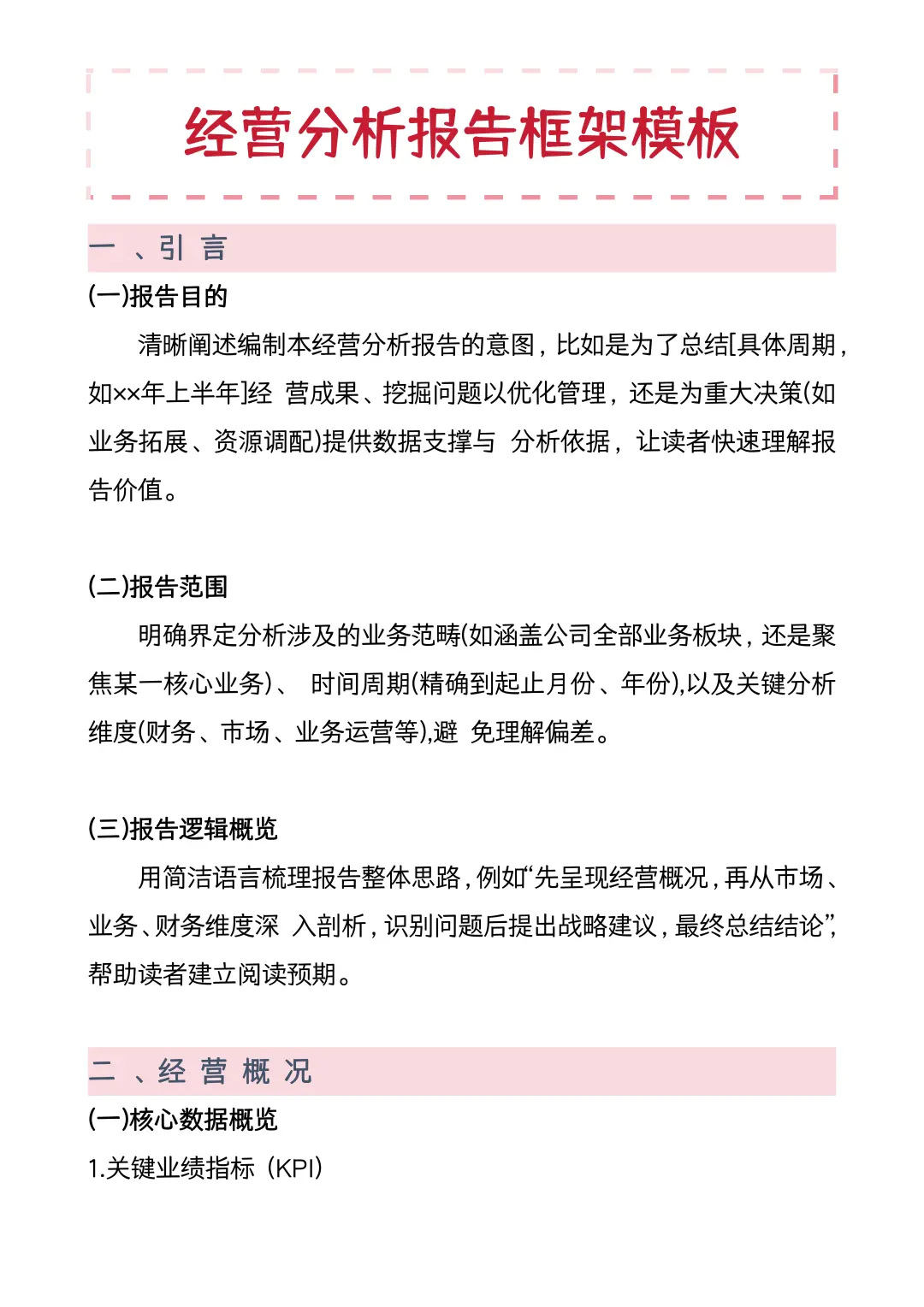 经营分析报告框架模板（直接用）