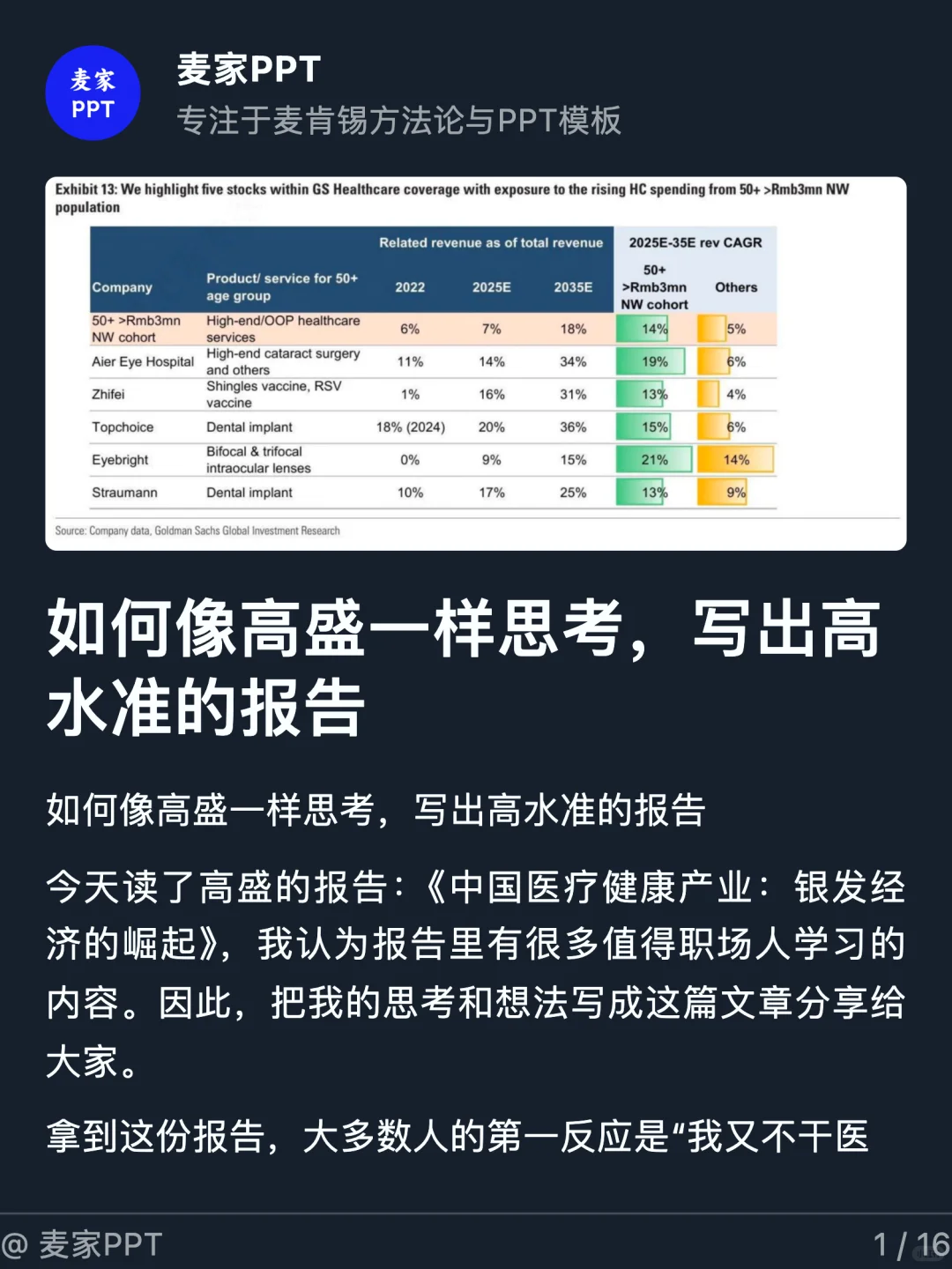 如何像高盛一样思考，写出高水准的报告