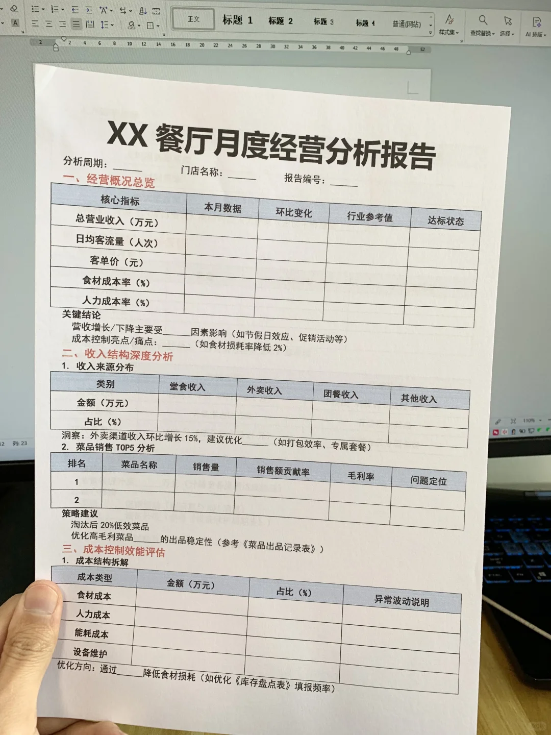 餐厅月度经营分析报告（发电子版文件）