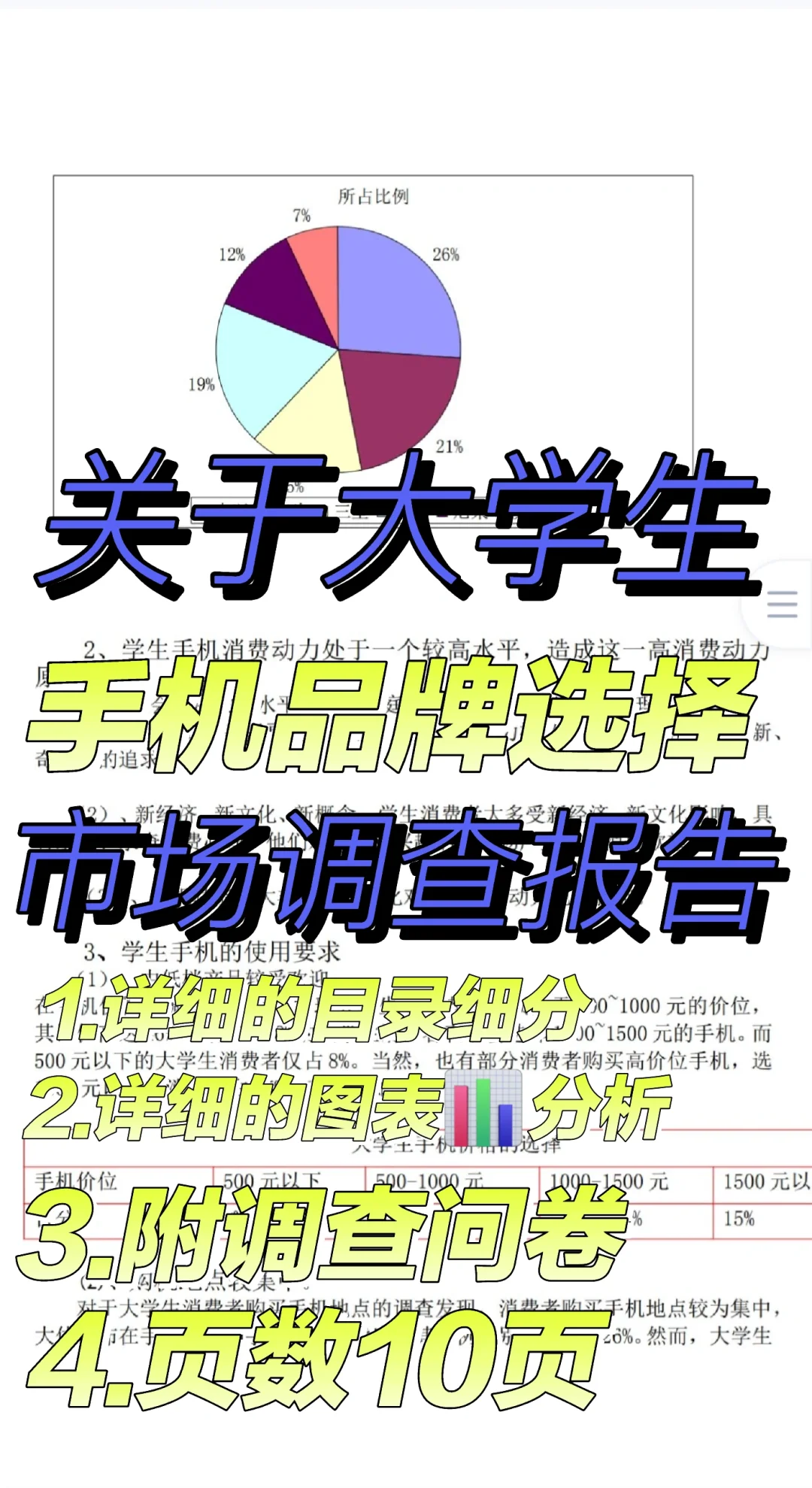 关于大学生手机品牌选择🔥市场调查报告