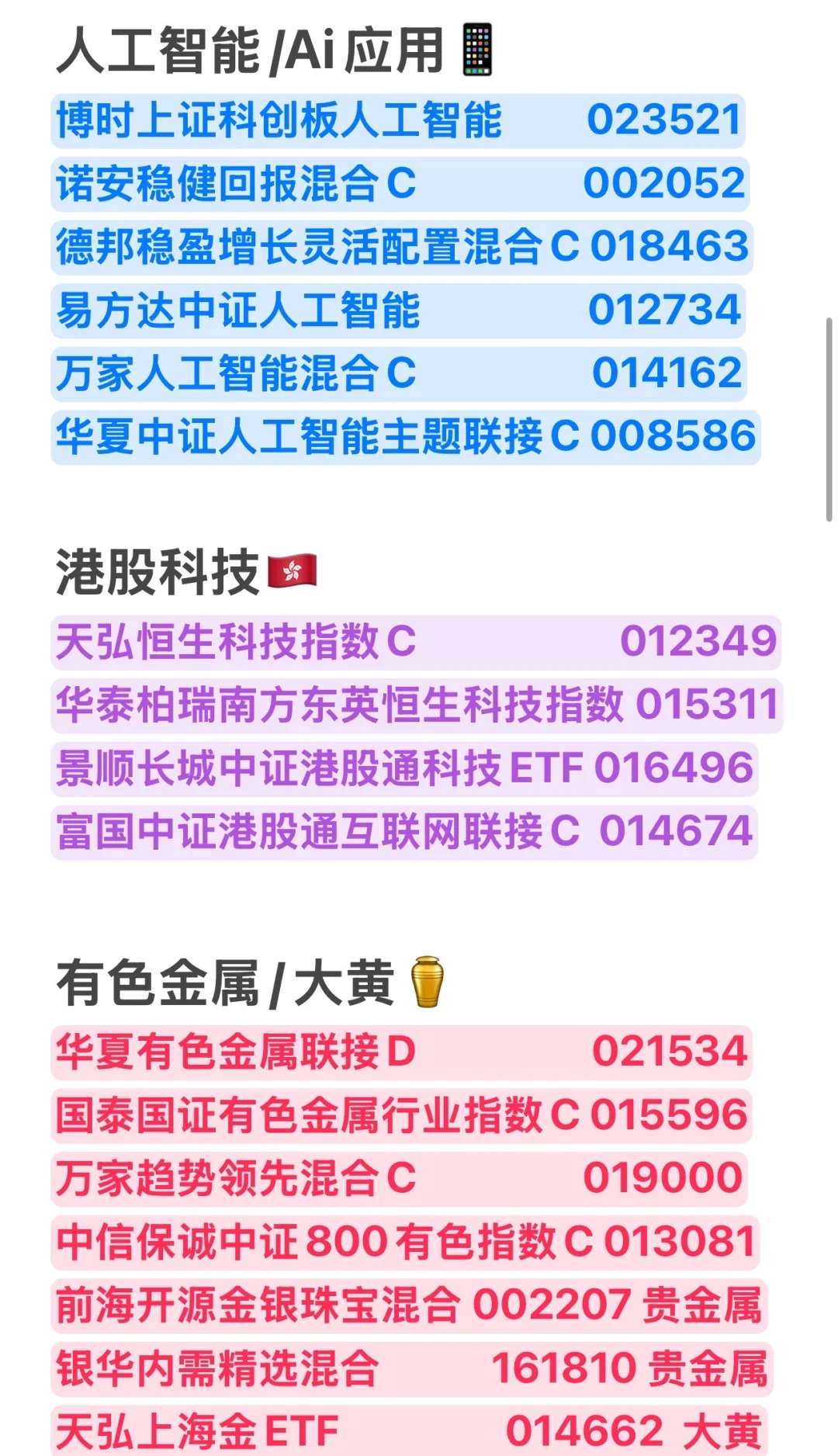 10月最新热门基金板块分类整理合集