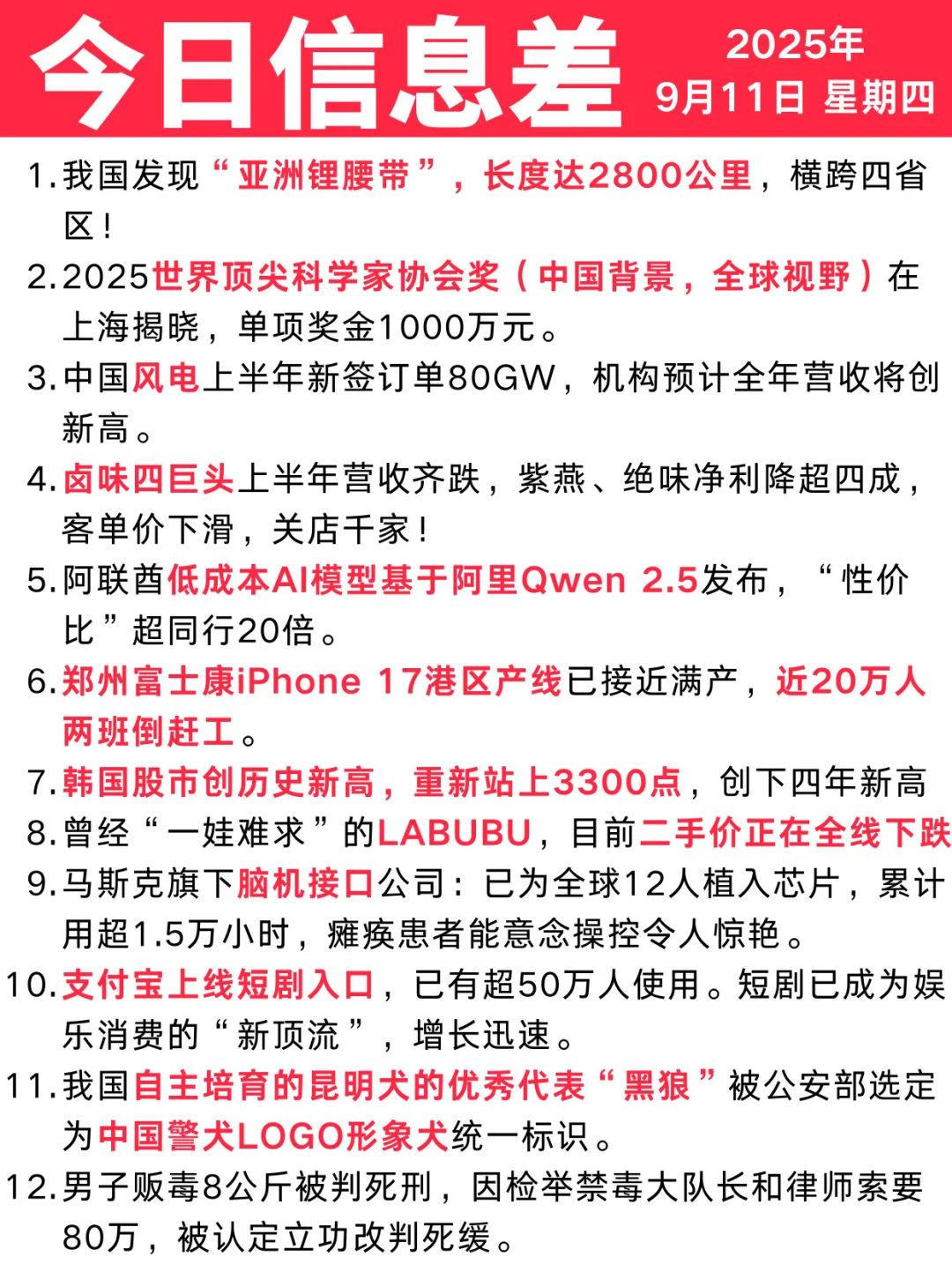 今日信息差｜9 🈷️ 11 日