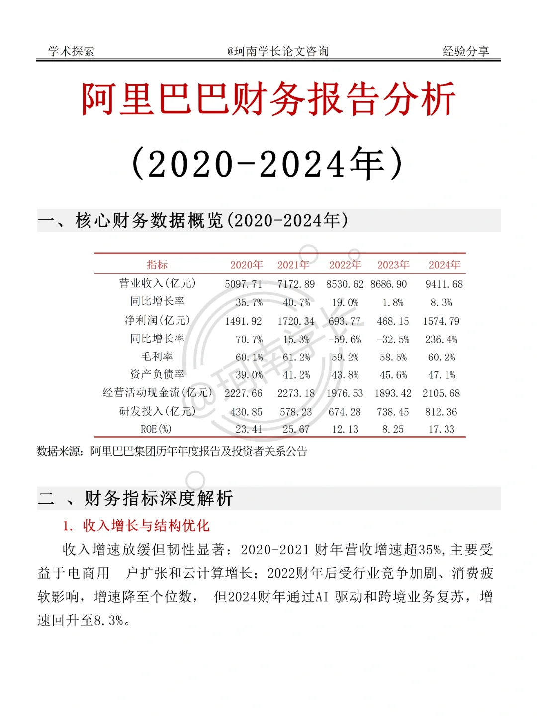 阿里巴巴集团财务分析报告，放心抄啊！