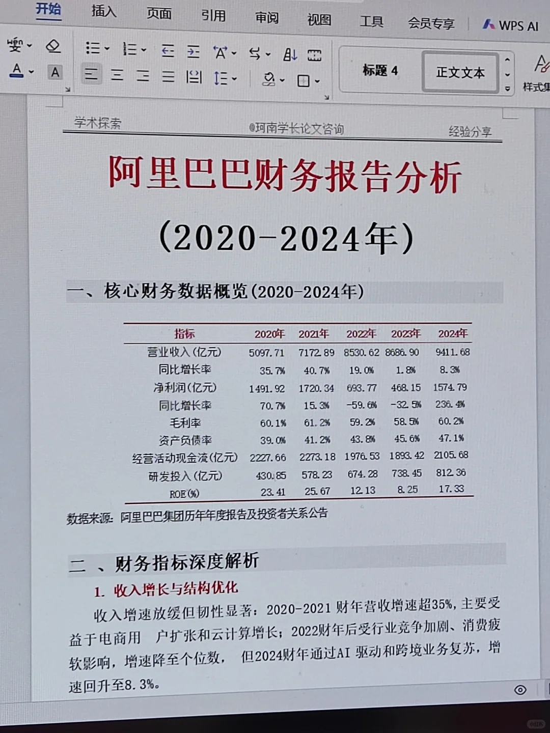 阿里巴巴集团财务分析报告，放心抄啊！