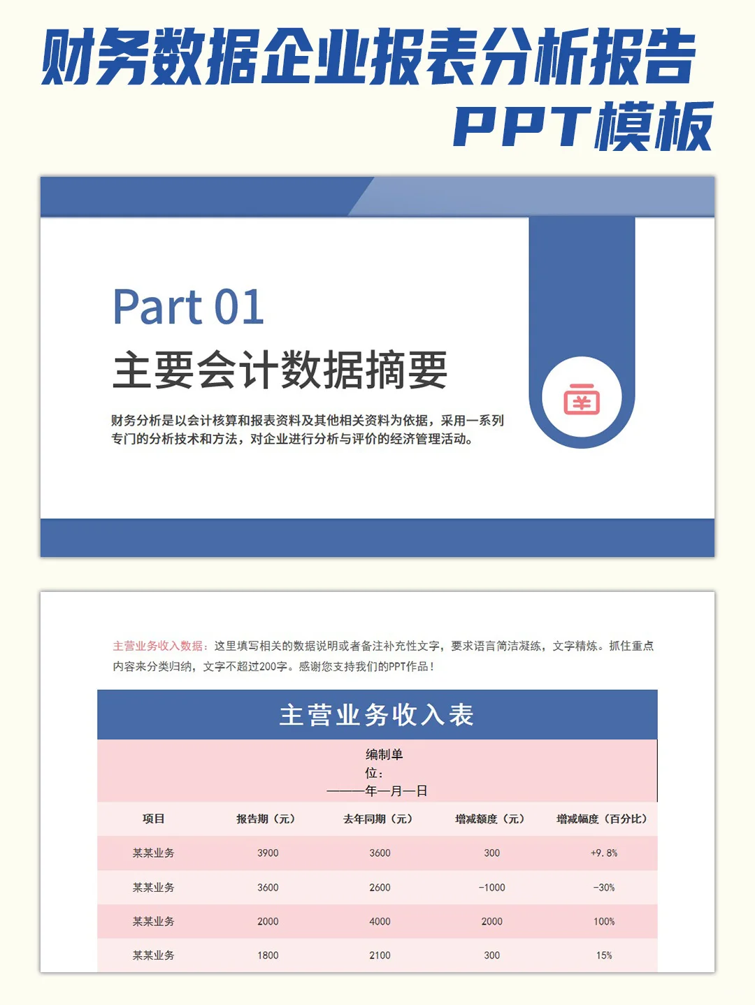 财务数据分析报告企业报表统计报告PPT模板