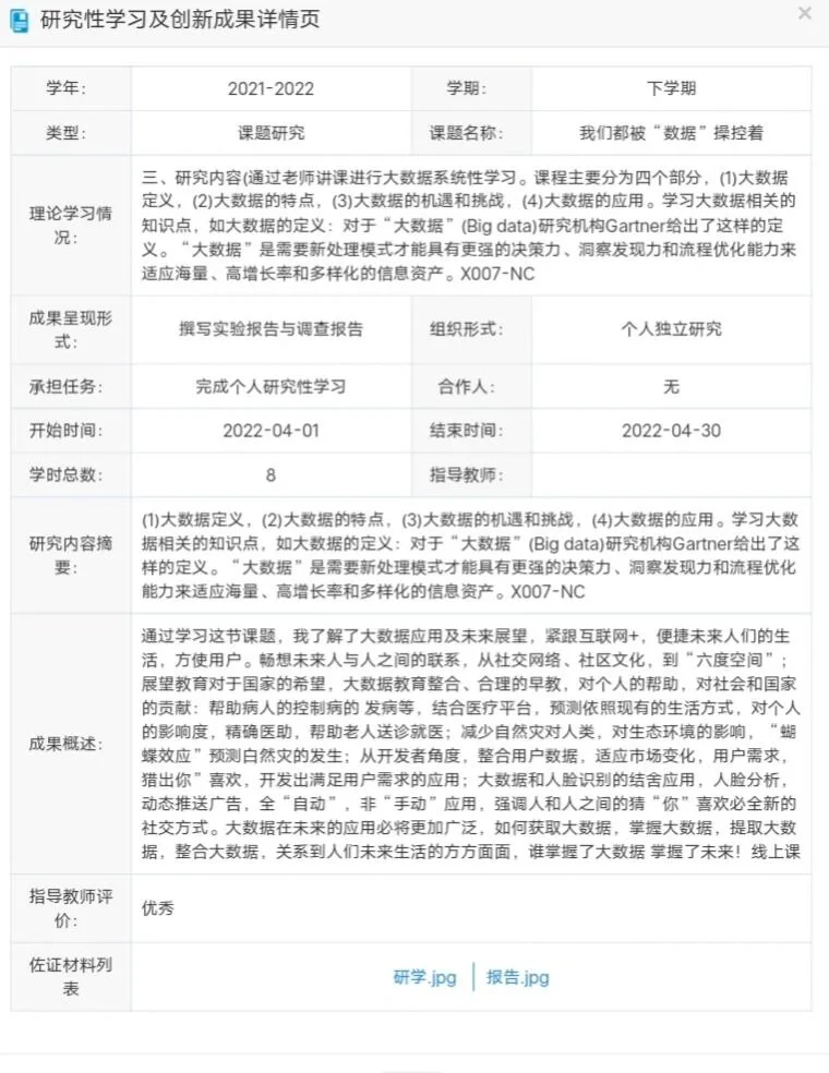 高中综合素质评价模板