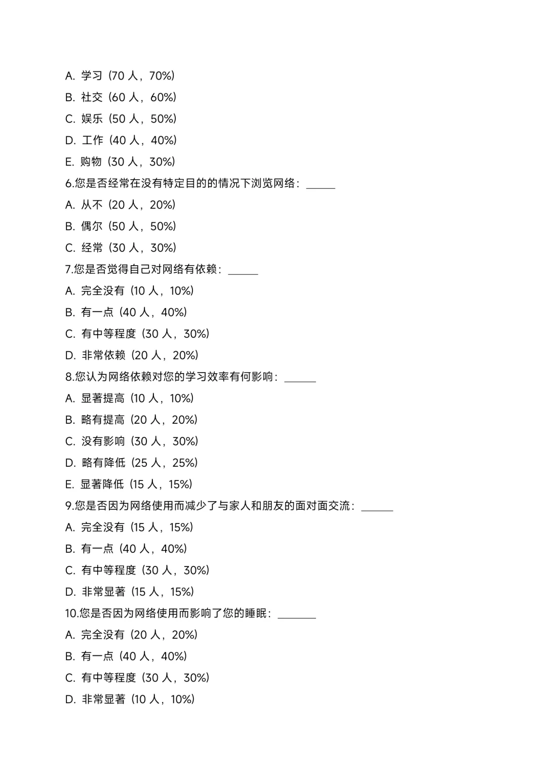 关于大学生网络依赖的社会调查报告