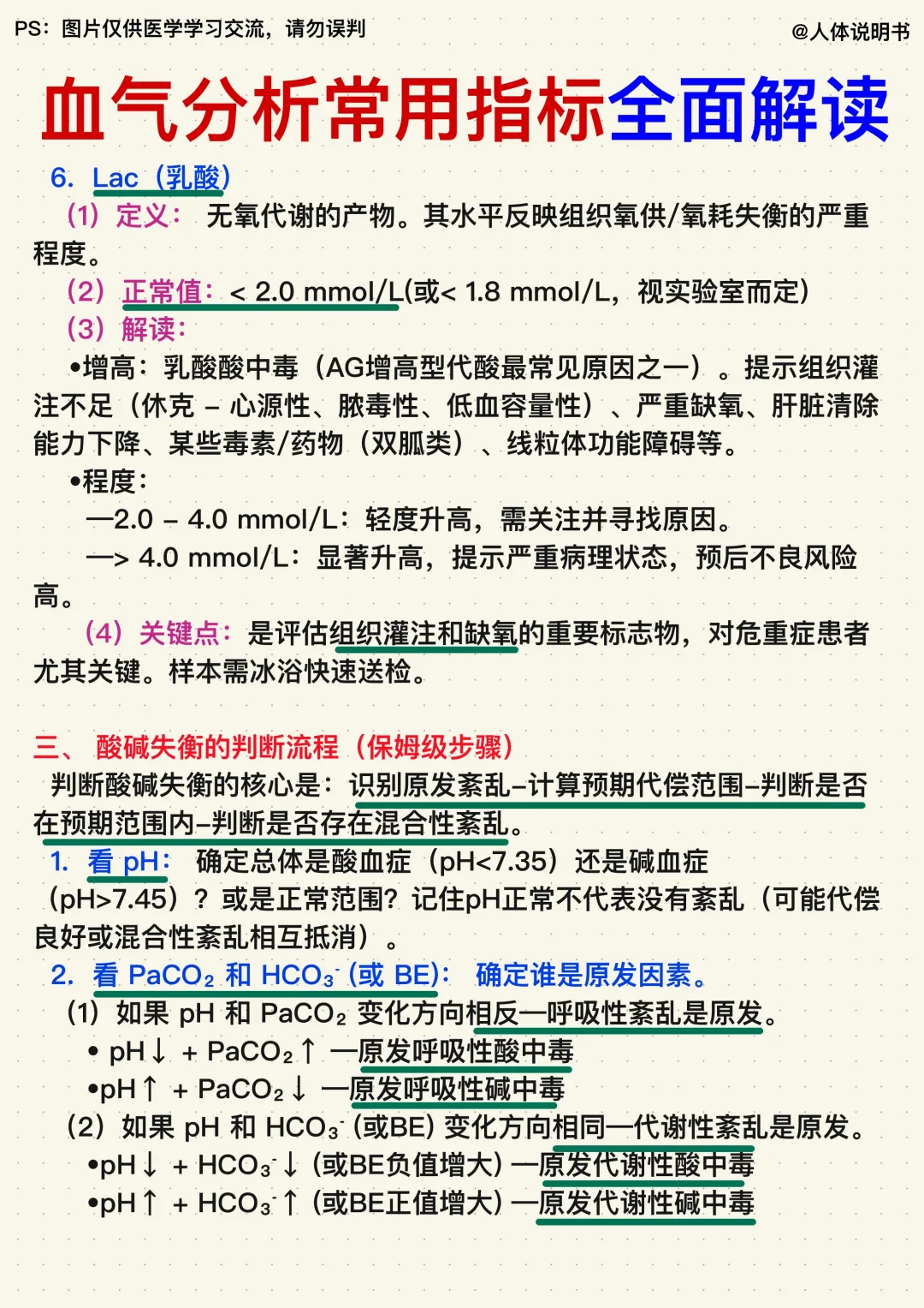 ✍医学生笔记｜血气分析常用指标全面解读