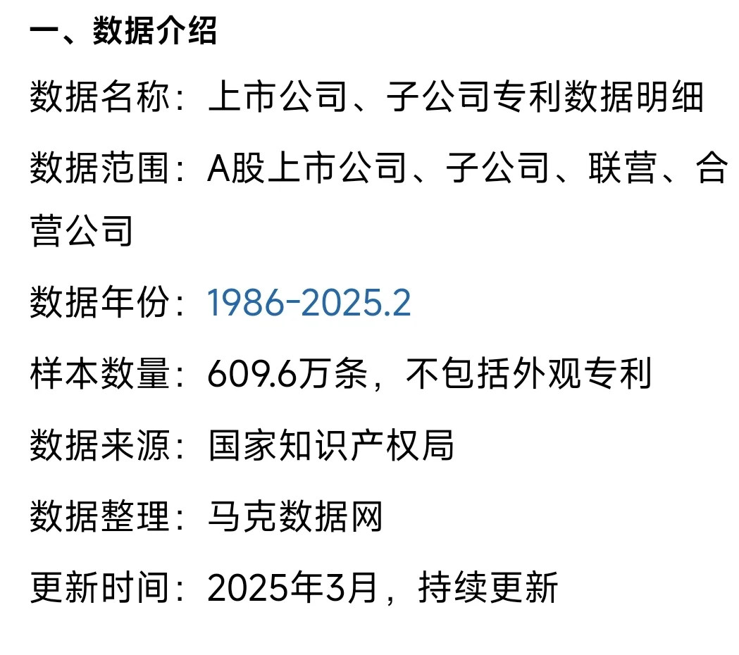 上市公司、子公司专利数据（1985-2025.2）