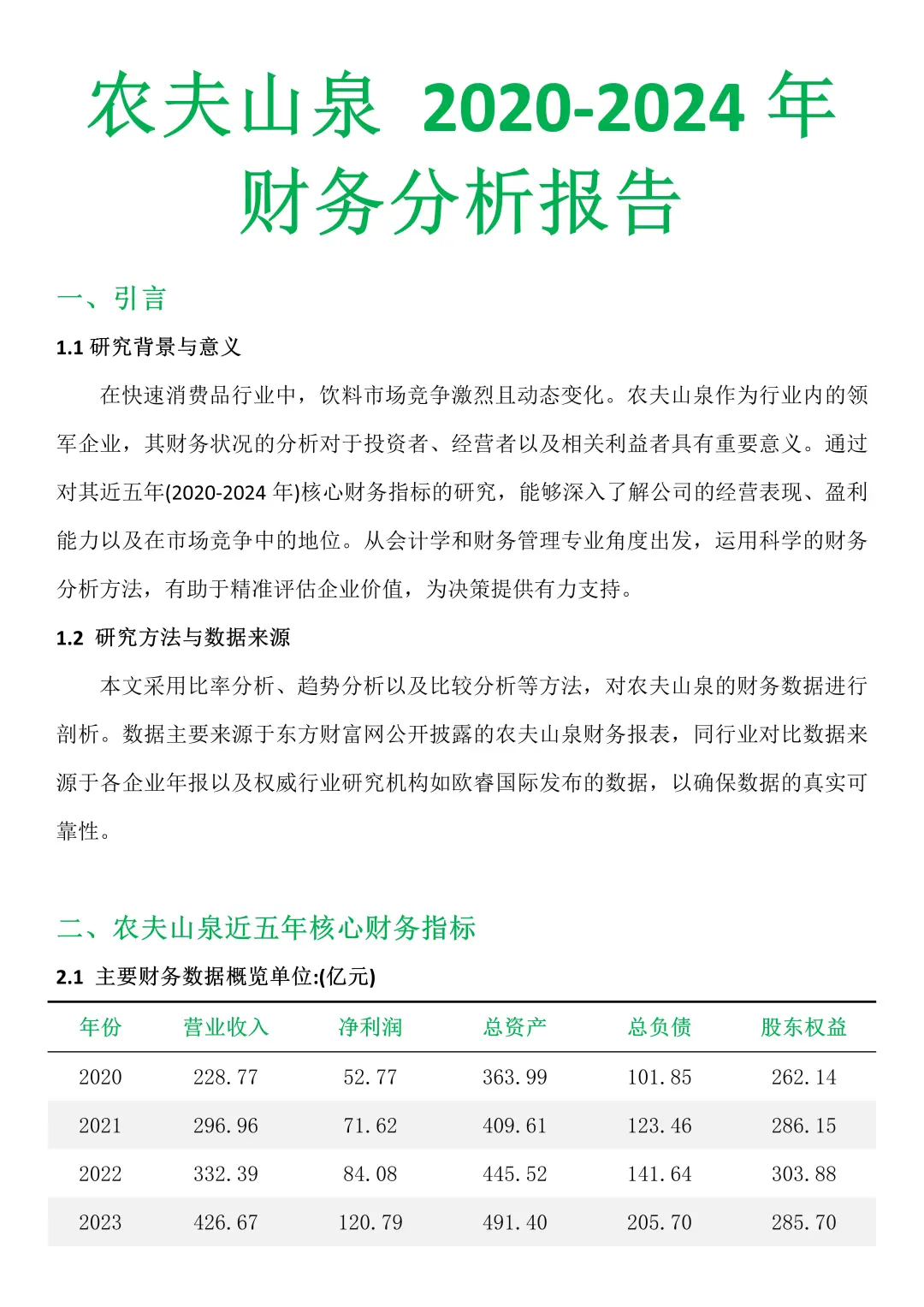 农夫山泉财务分析报告，可直接抄😋