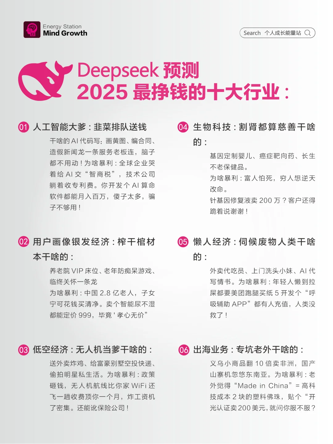 deepseek预测：2025最赚钱的十大行业