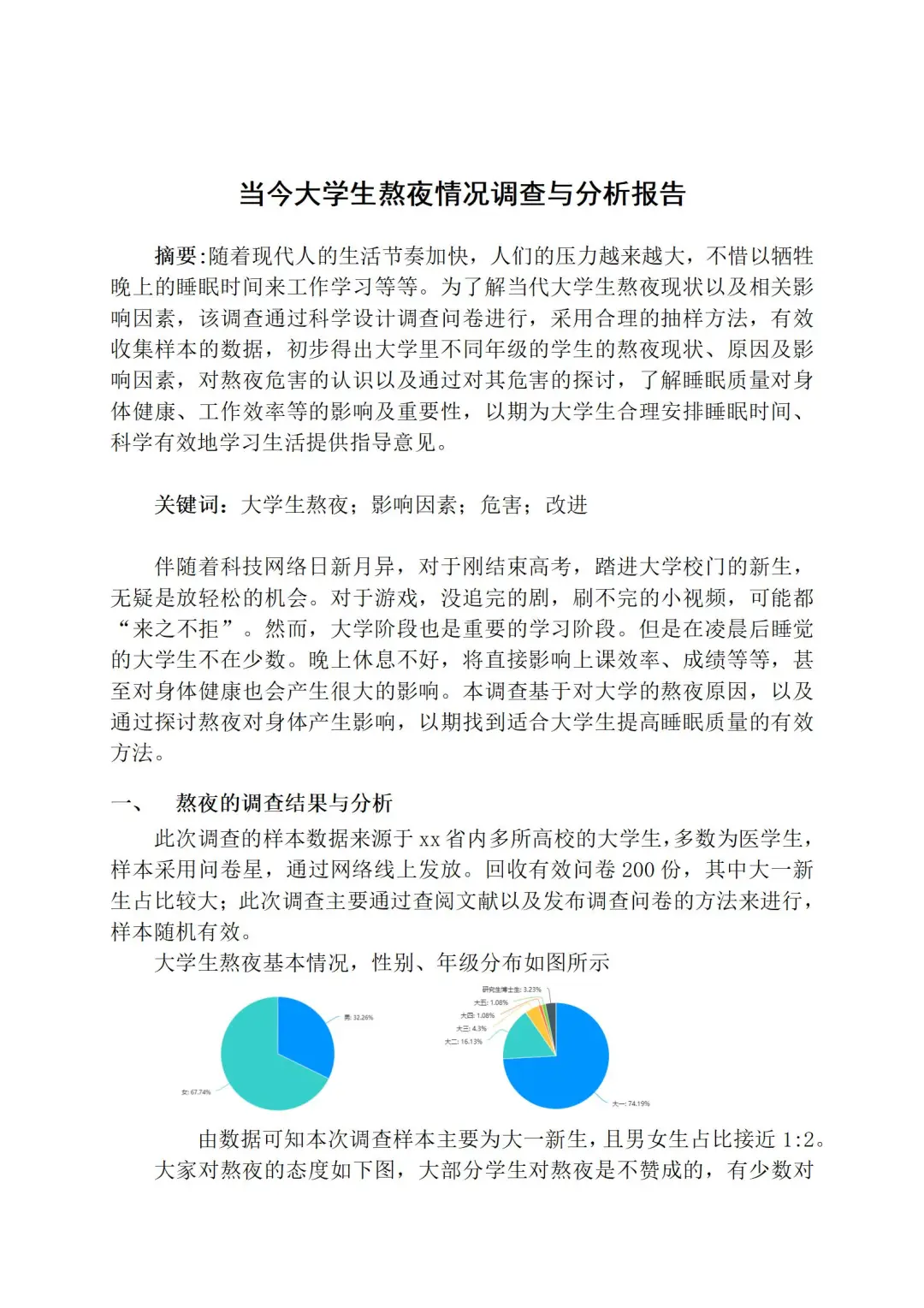 当今大学生熬夜情况调查与分析报告