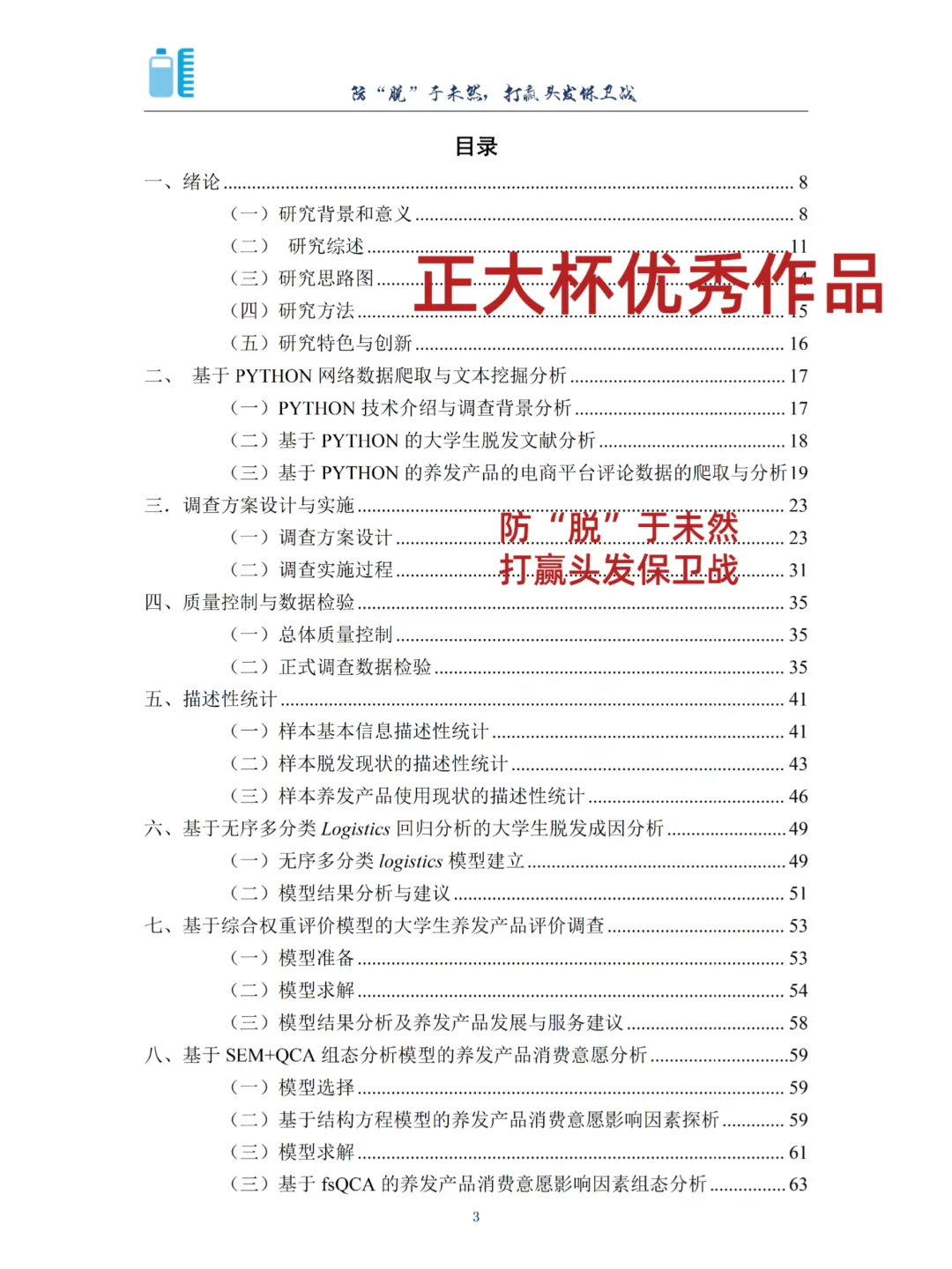 正大杯往届获奖作品—防脱发方向