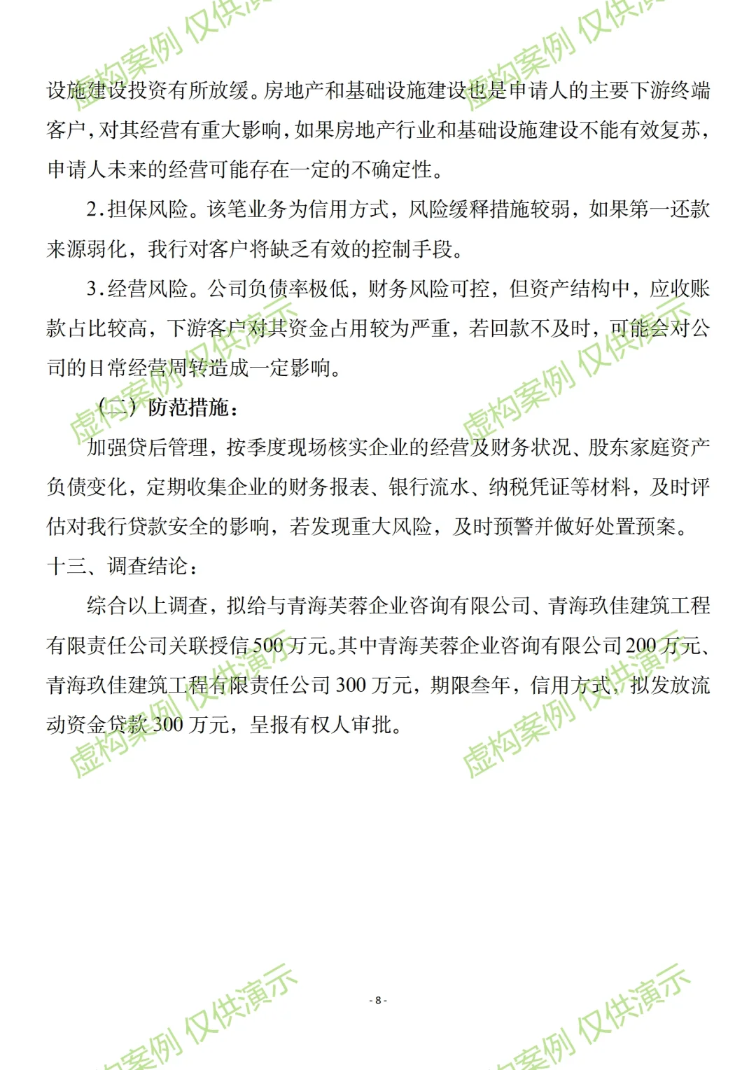 小微企业关联授信调查报告案例