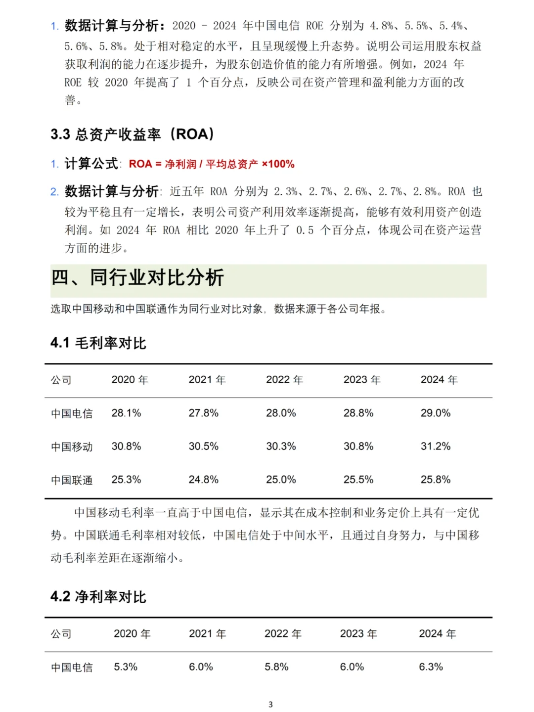 中国电信财务分析报告数据👏🏻👏🏻