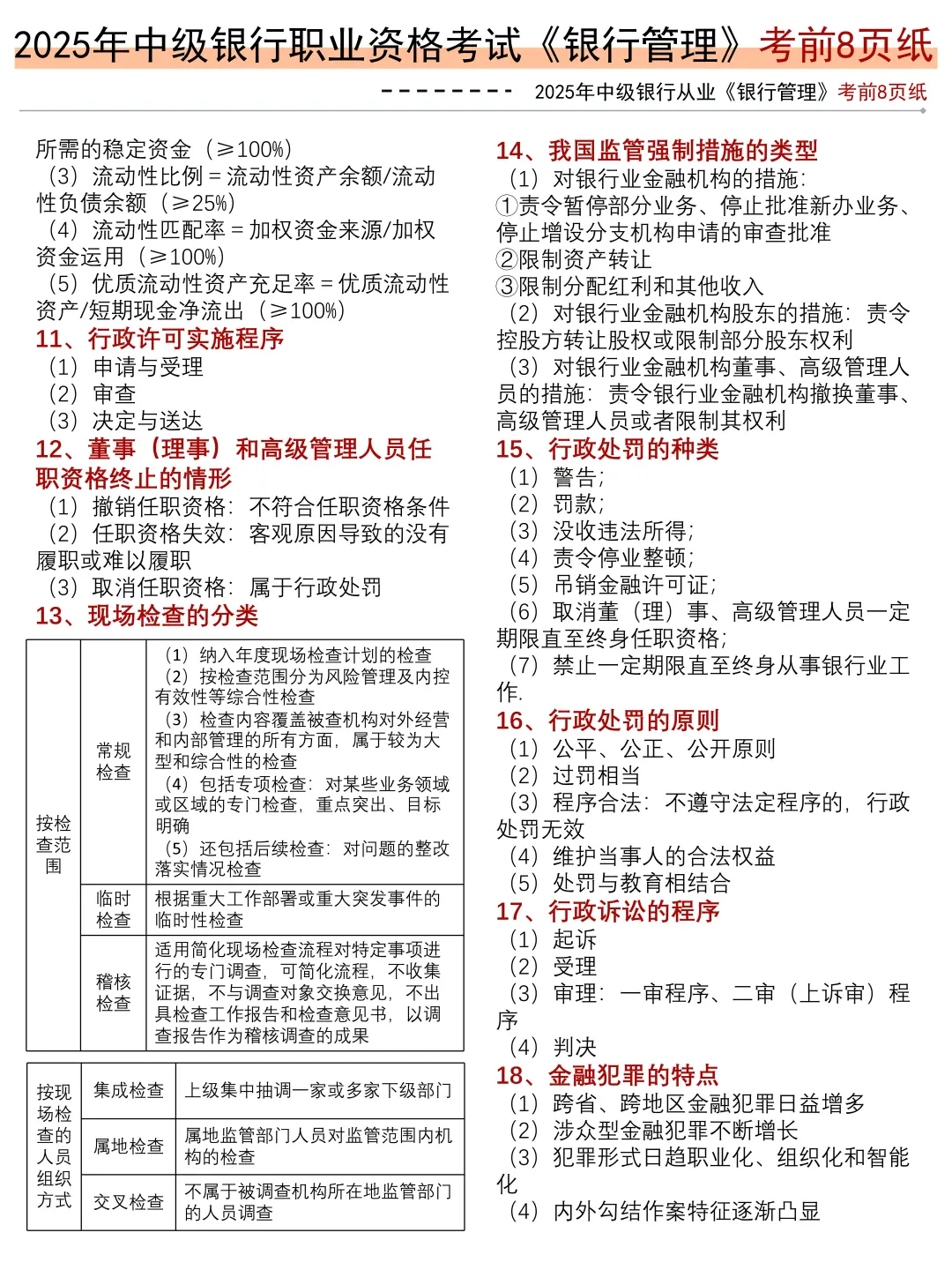 10.25银行从业很水的，无非这8页纸，熬夜背