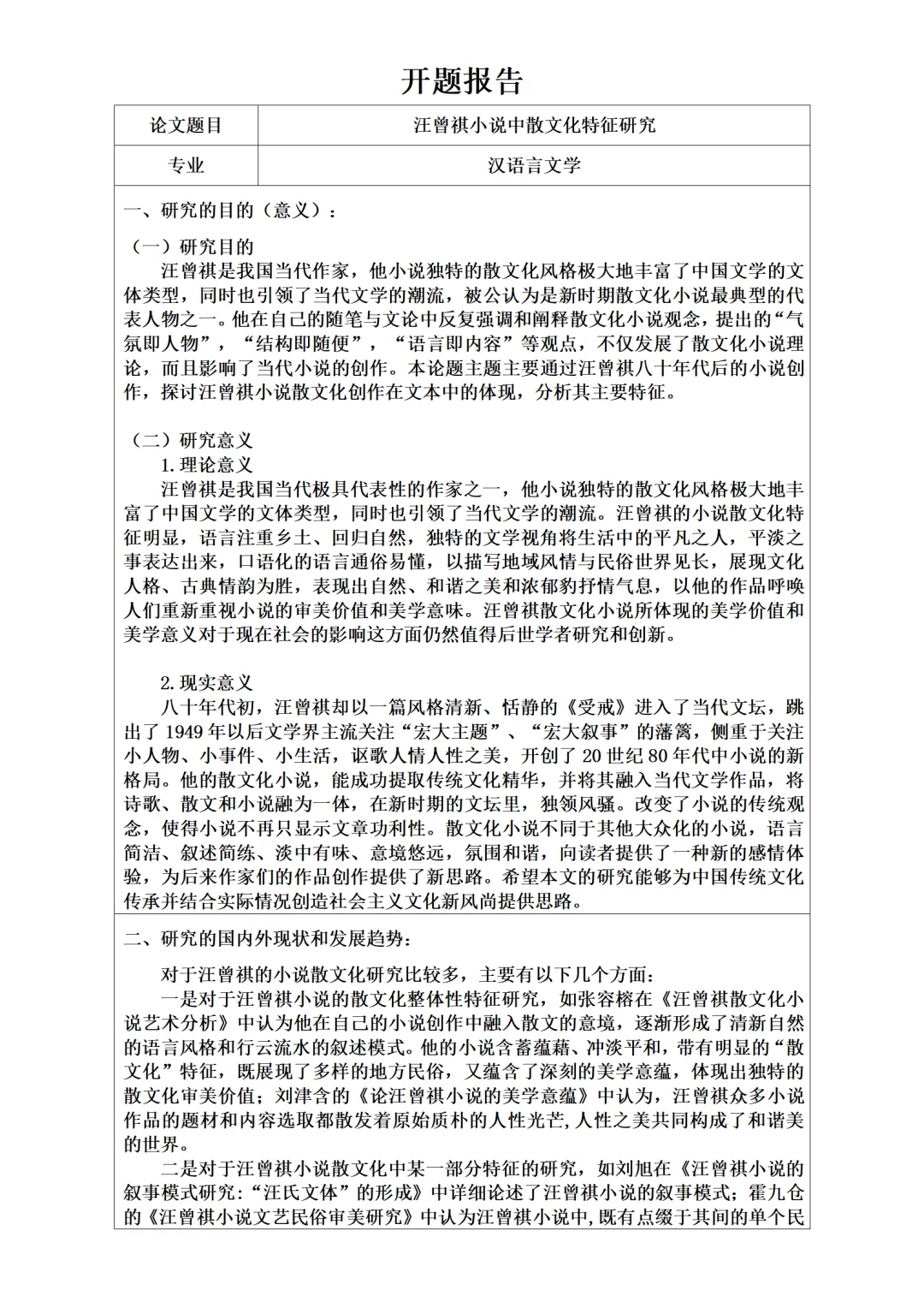 汉语言文学开题报告如何做？当代文学方向