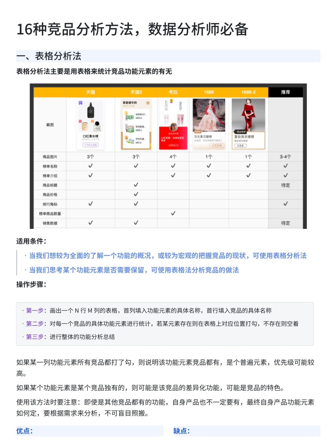 16种数据分析高手都在用的竞品分析方法论