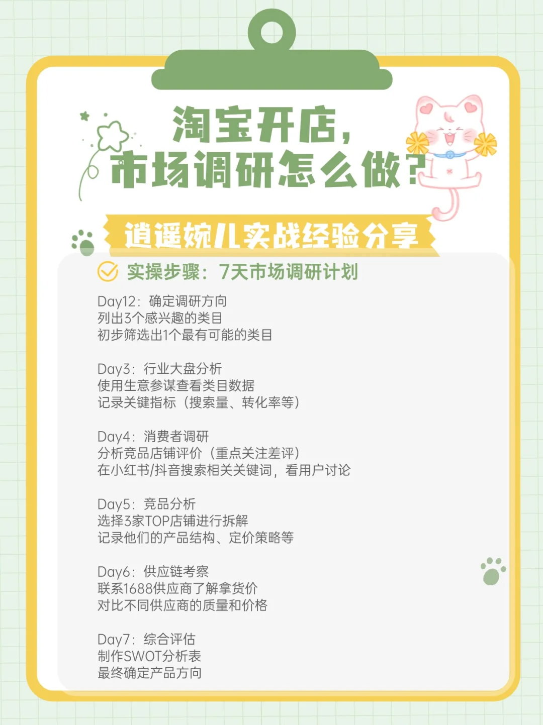 新手开网店,第一步7天市场调研计划!