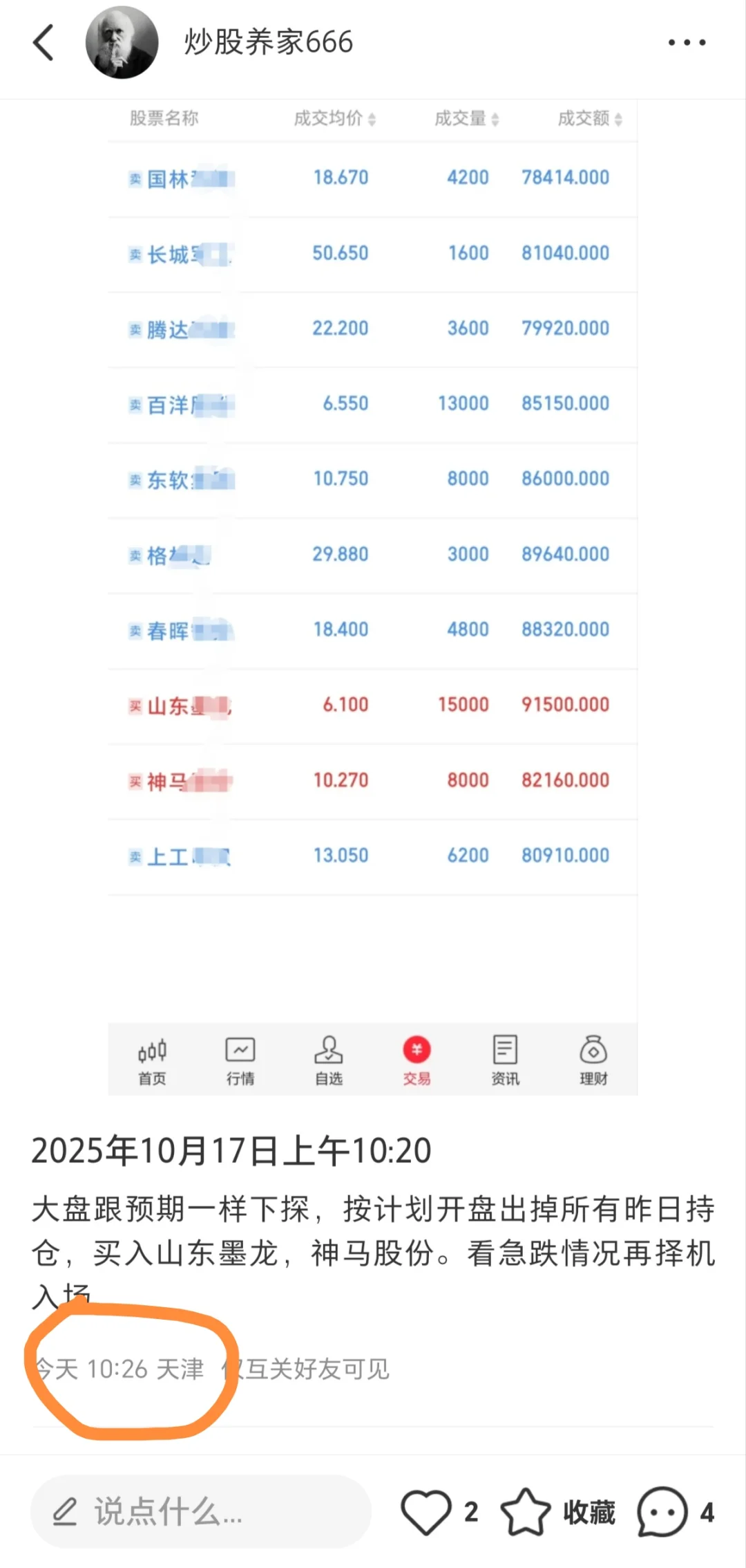 天津陪读炒股养家2025年10月17日记录