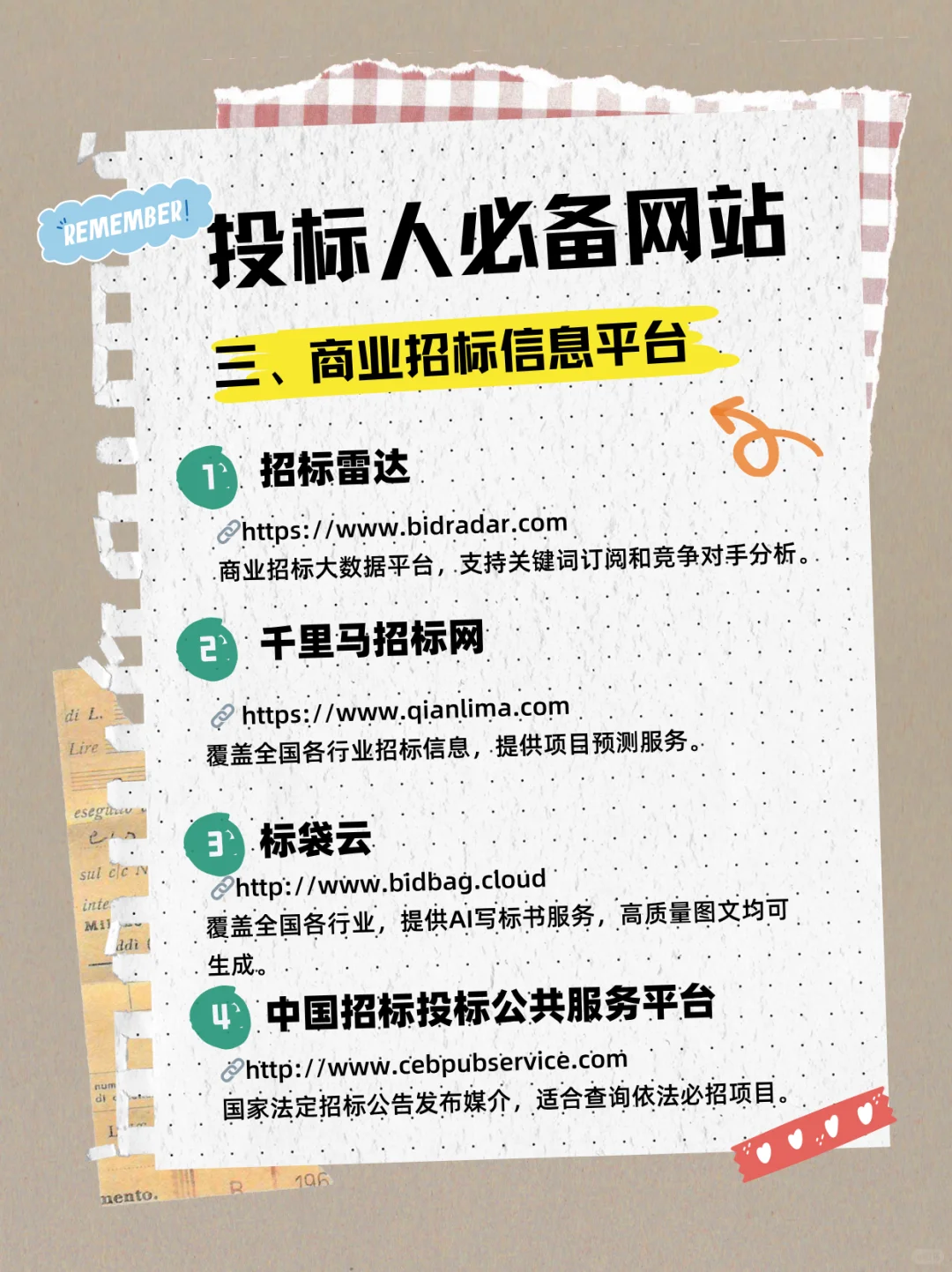 投标人必须知道的12个网站！