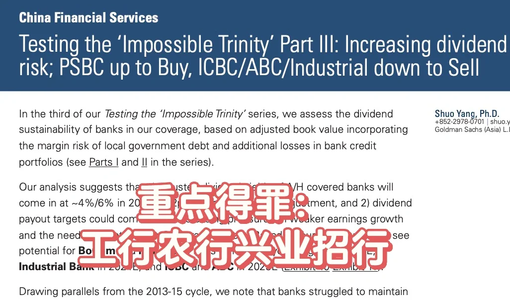 高盛得罪中国银行业的研报