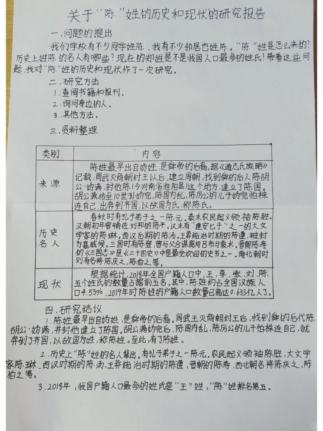 关于“陈”姓的历史和现状的研究报告