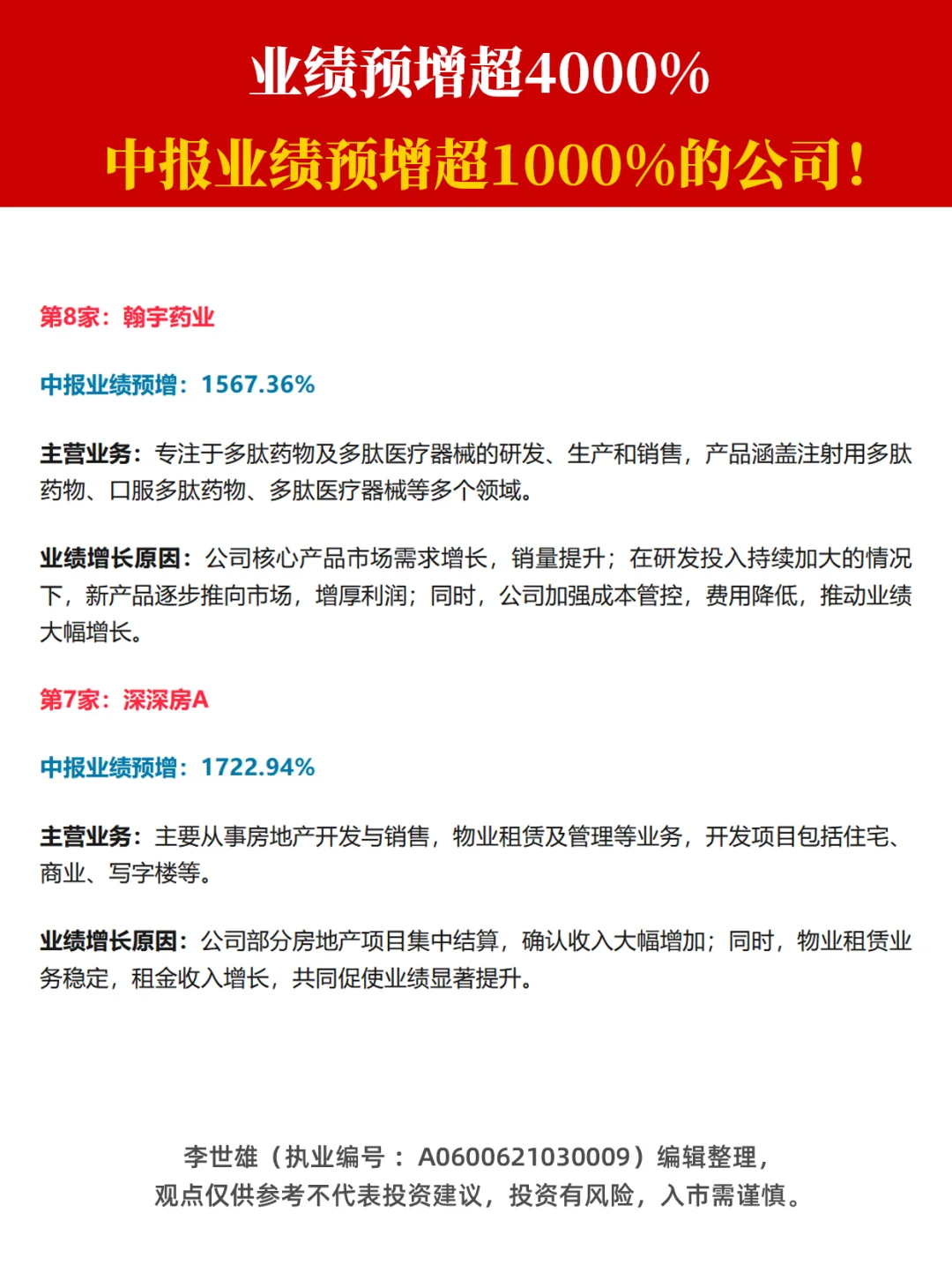 业绩超4011%！中报业绩预增超1000%的公司！