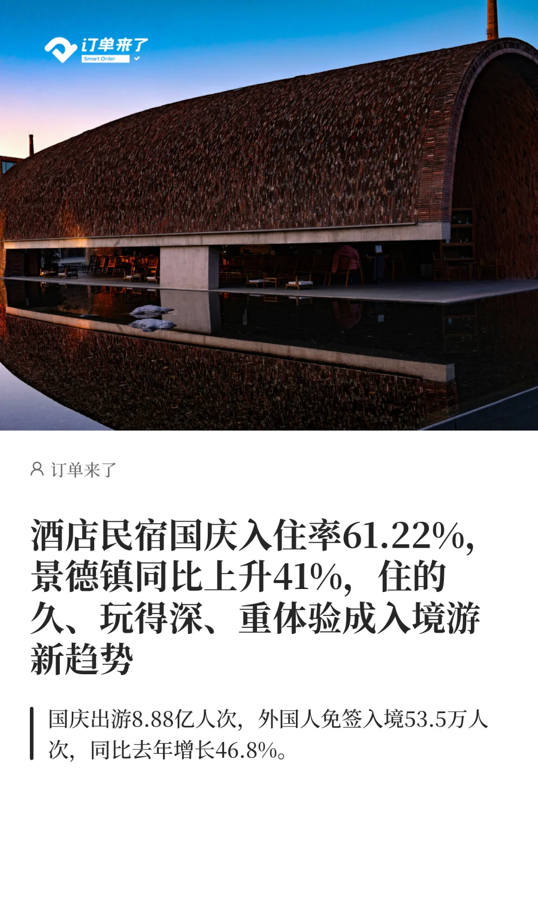 酒店民宿国庆数据报告出炉，景德镇飙升41%