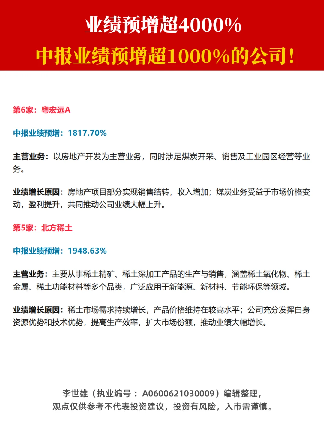 业绩超4011%！中报业绩预增超1000%的公司！
