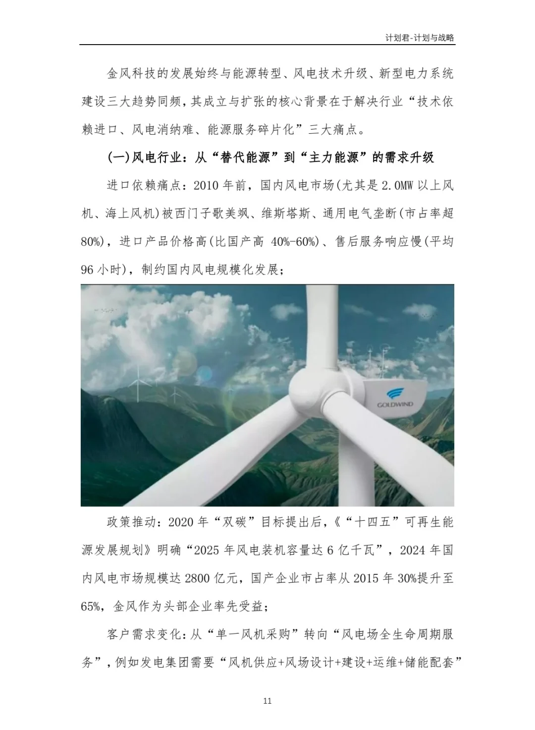 中国某风电龙头企业商业计划书
