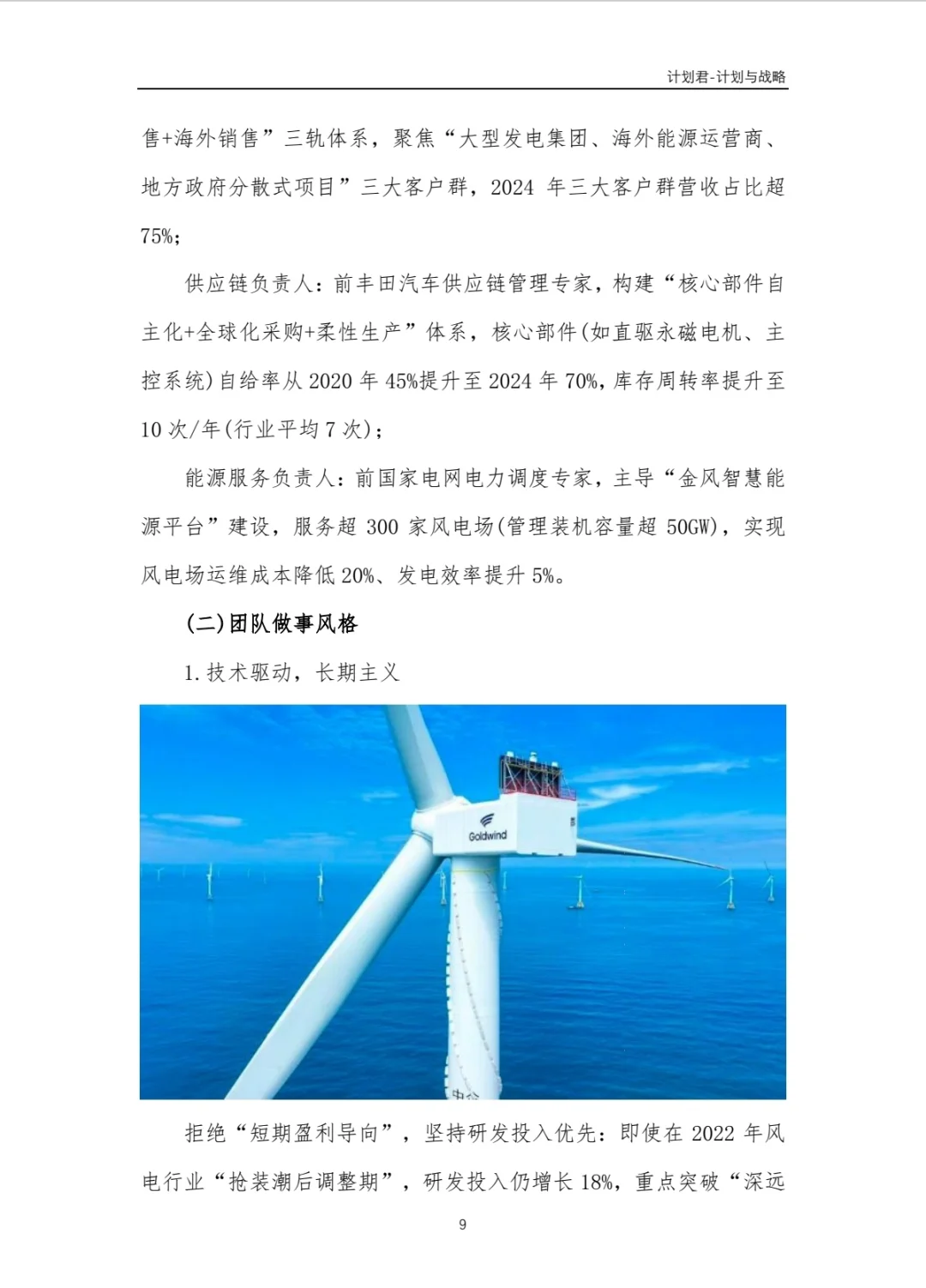 中国某风电龙头企业商业计划书