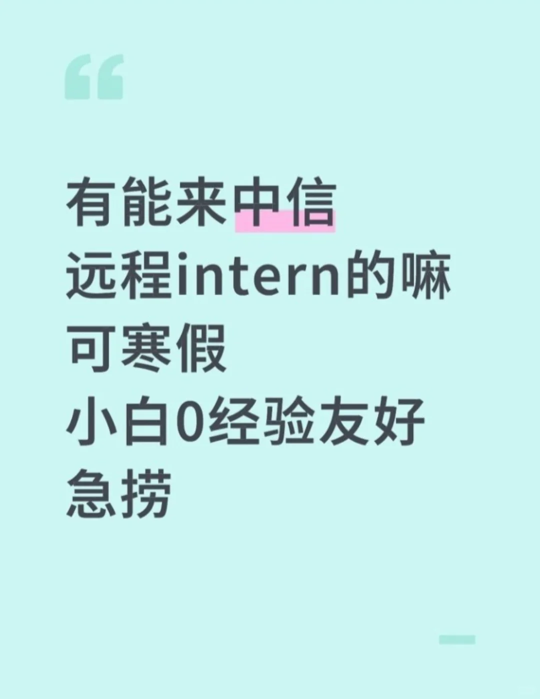 中信10月初急捞远程intern！