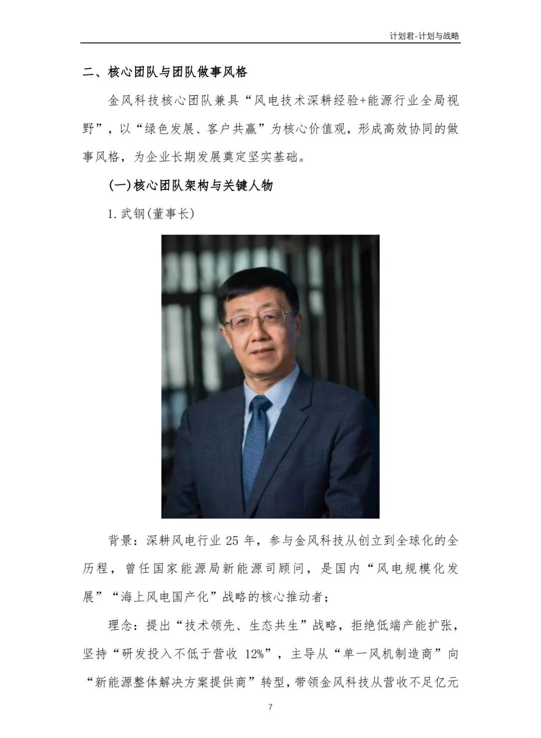 中国某风电龙头企业商业计划书