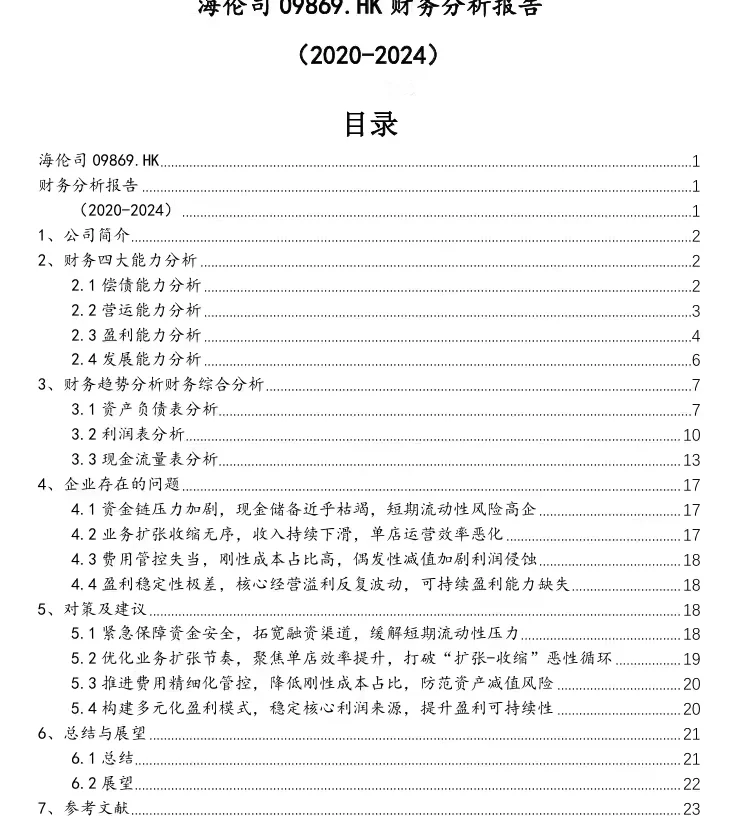 海伦司09869.HK财务分析报告word25页16551字