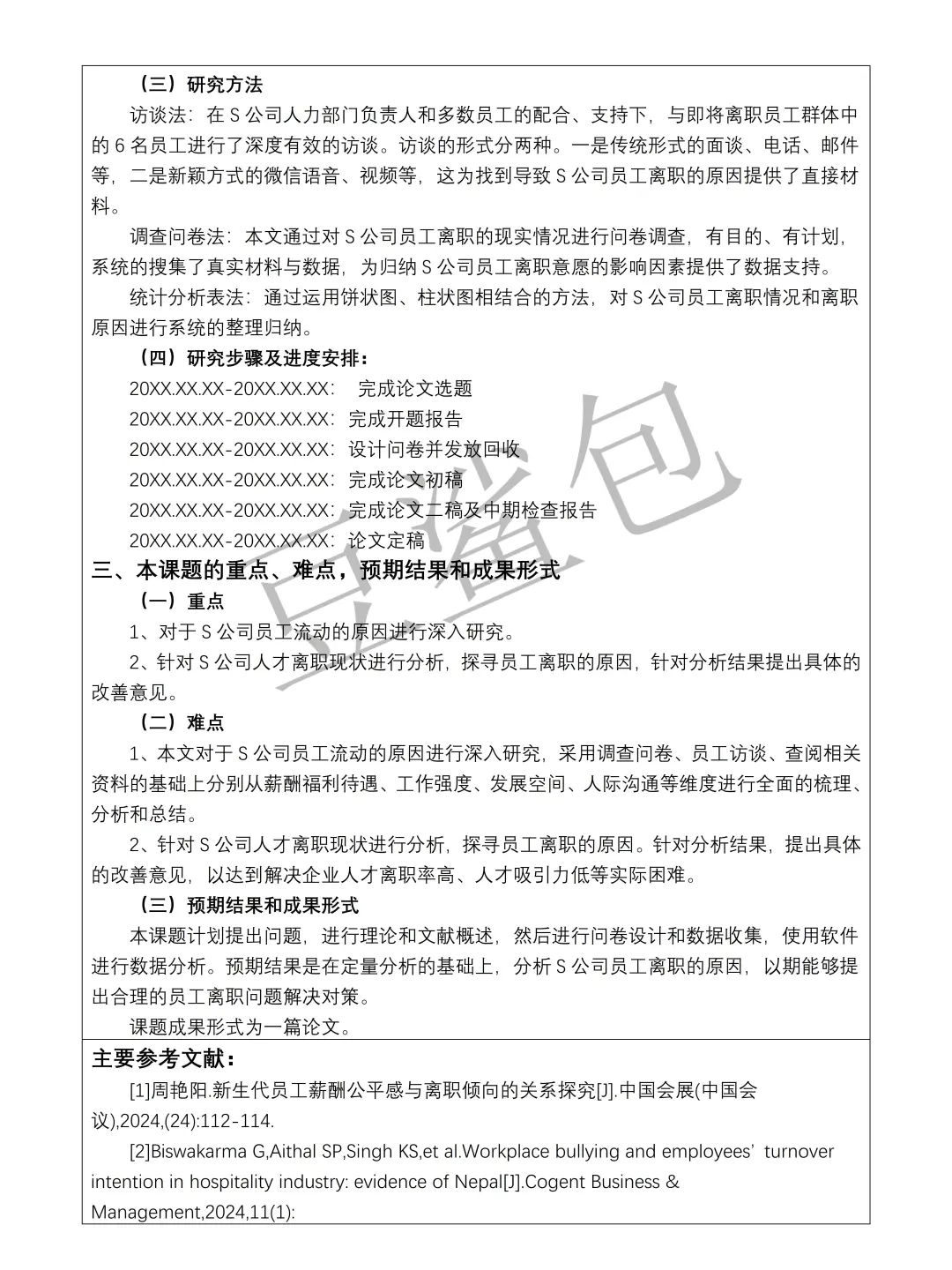 人力资源管理开题报告模板来啦✅✅可抄！