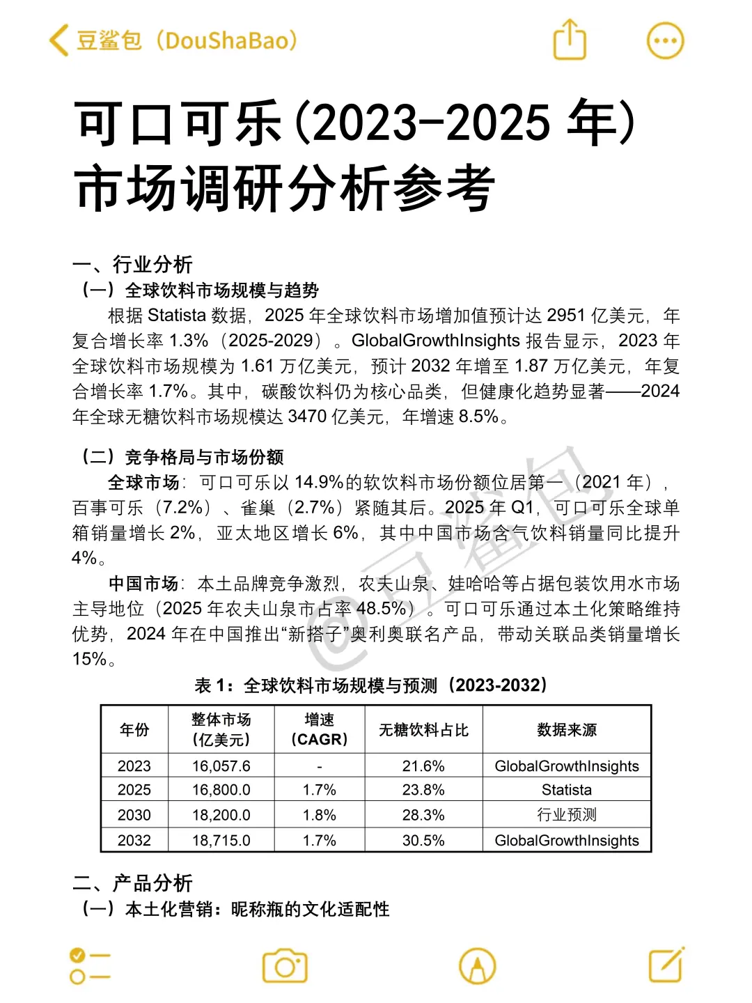 可口可乐市场调研报告模板参考✅✅