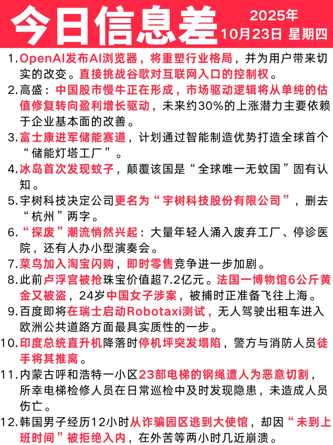 今日信息差|10 🈷️ 23 日