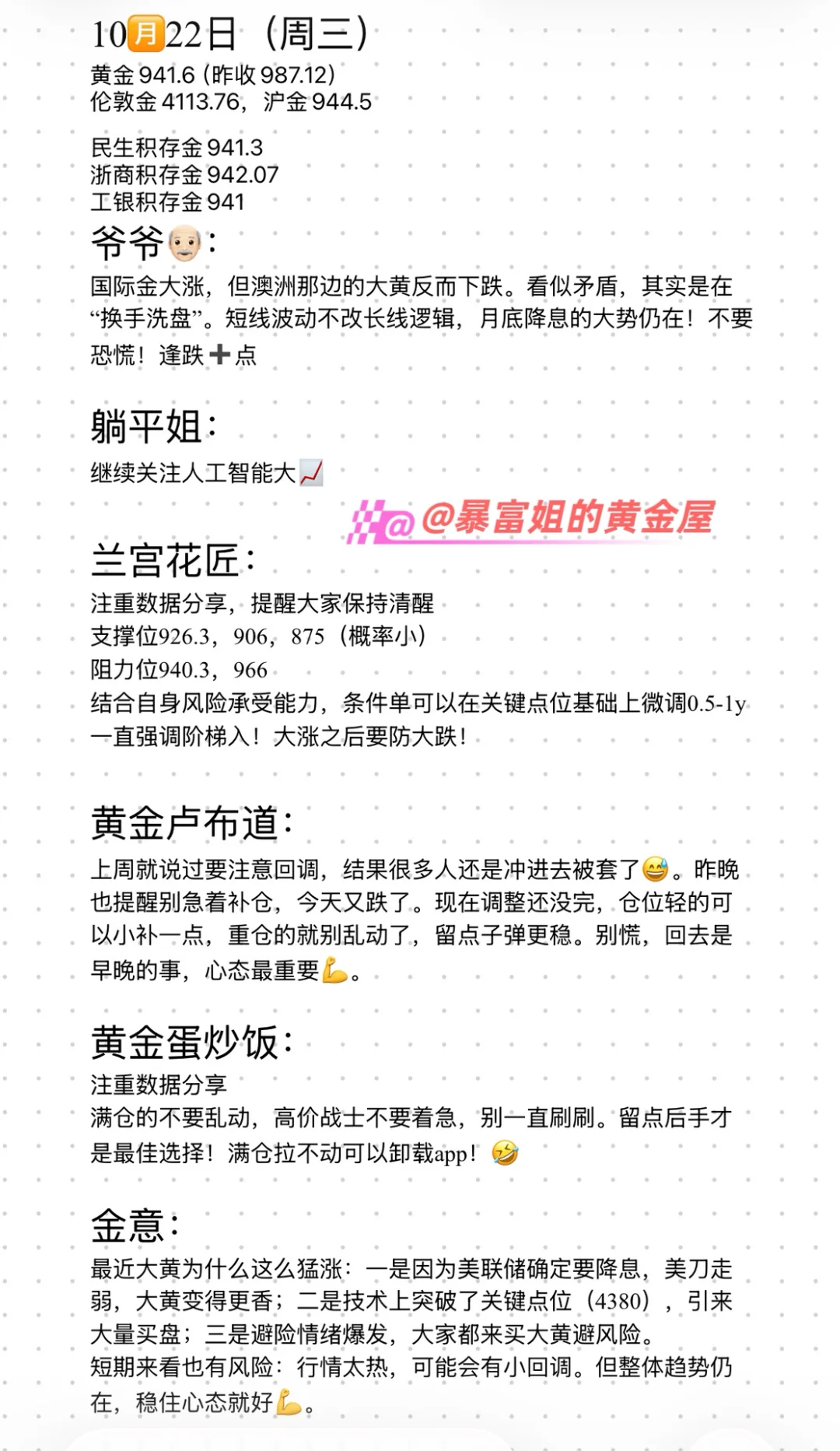 10月22日，黄金大佬分析总结