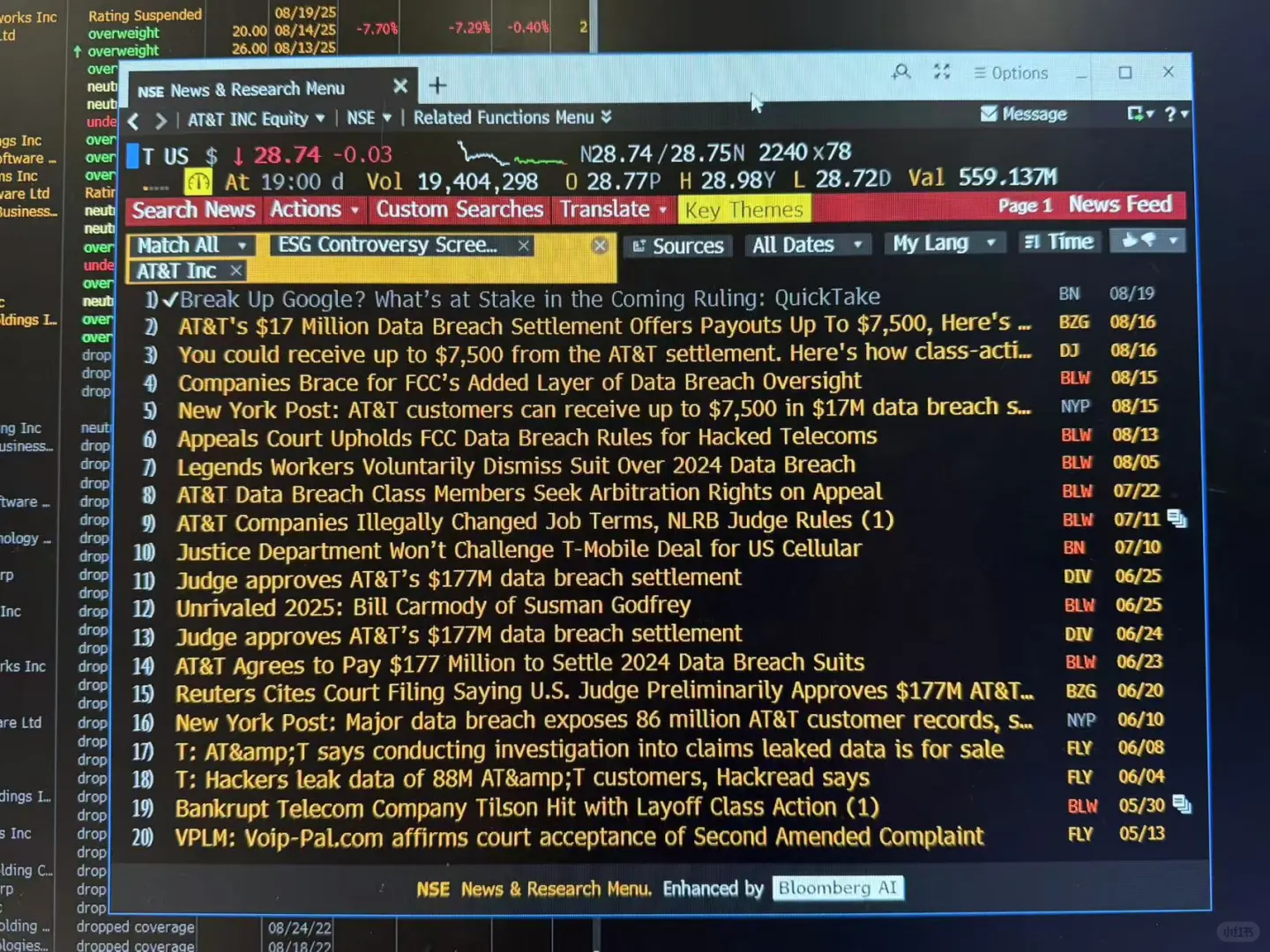 Bloomberg查看公司财报