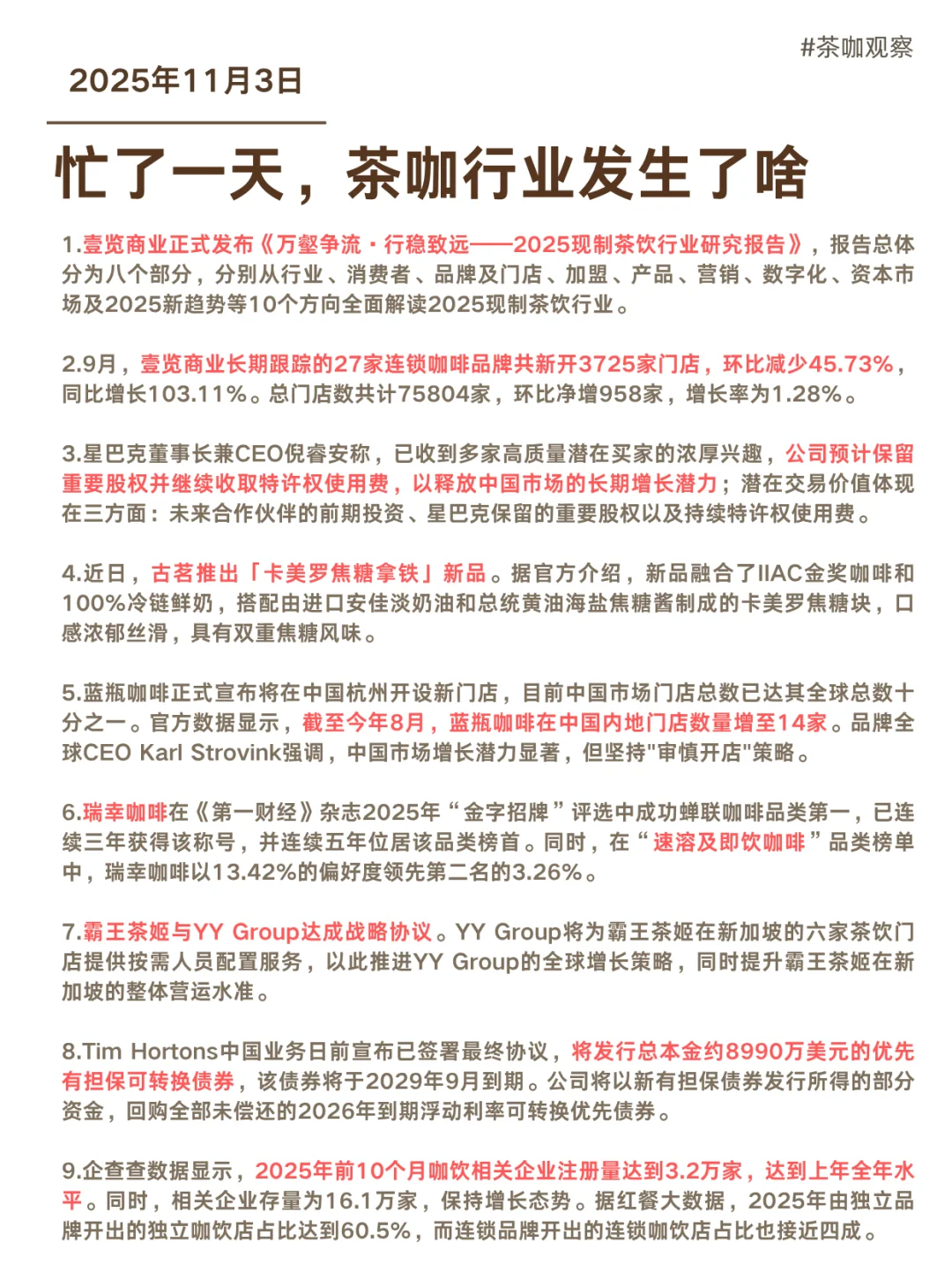 忙了一天，茶咖行业发生了啥2025/11/3