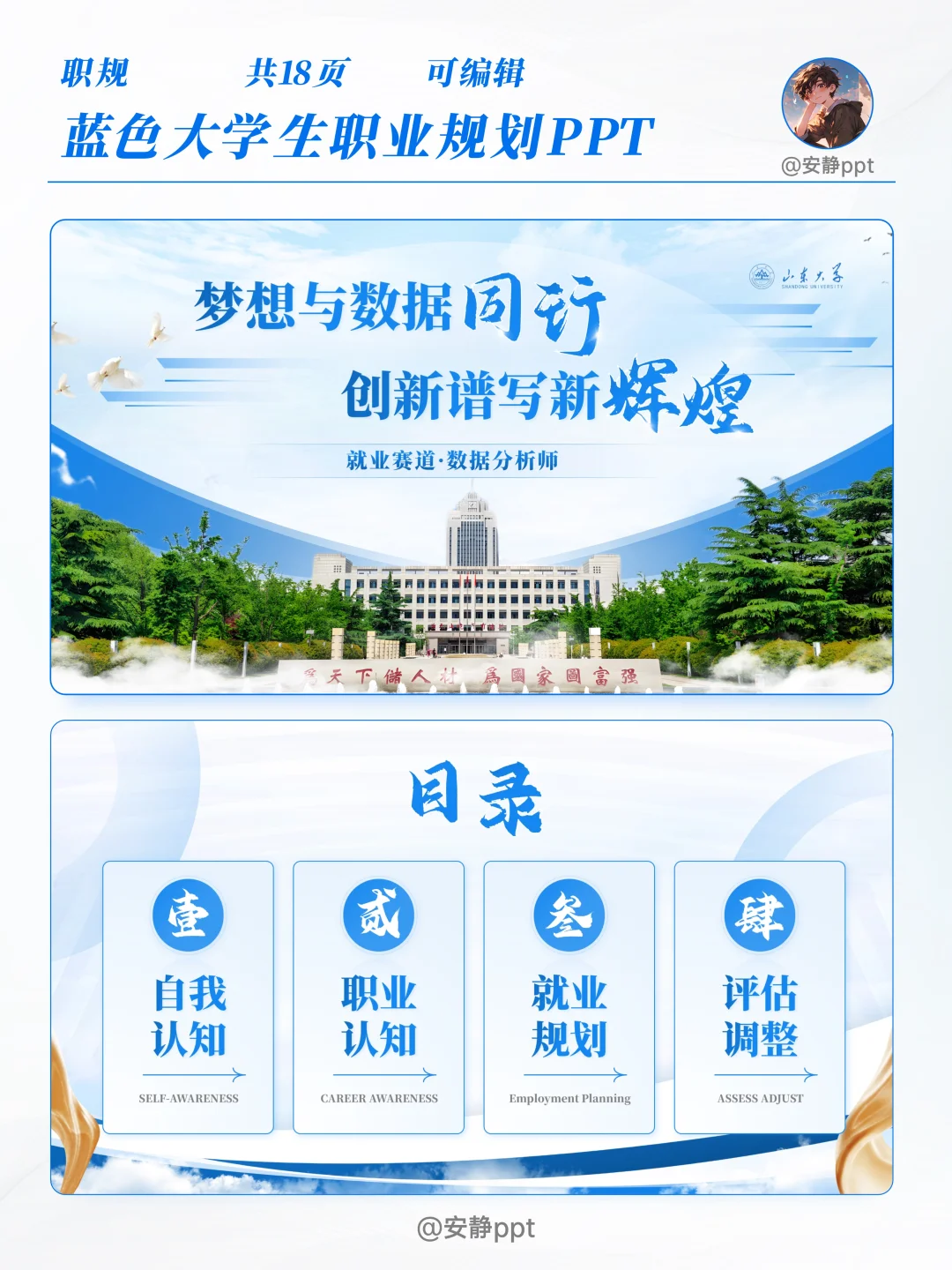 职业规划大赛PPT | 就业赛道 蓝色科技风