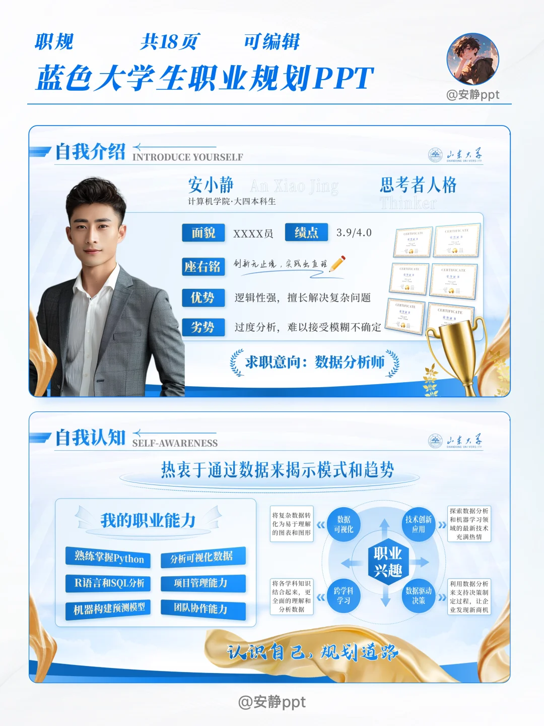 职业规划大赛PPT | 就业赛道 蓝色科技风