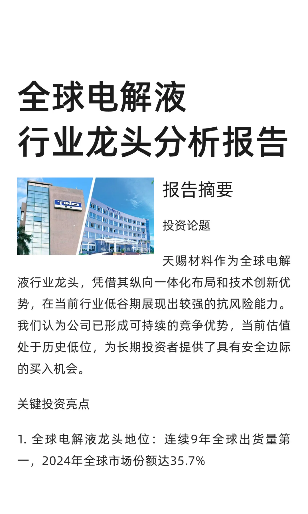 天赐材料：全球电解液行业龙头分析报告