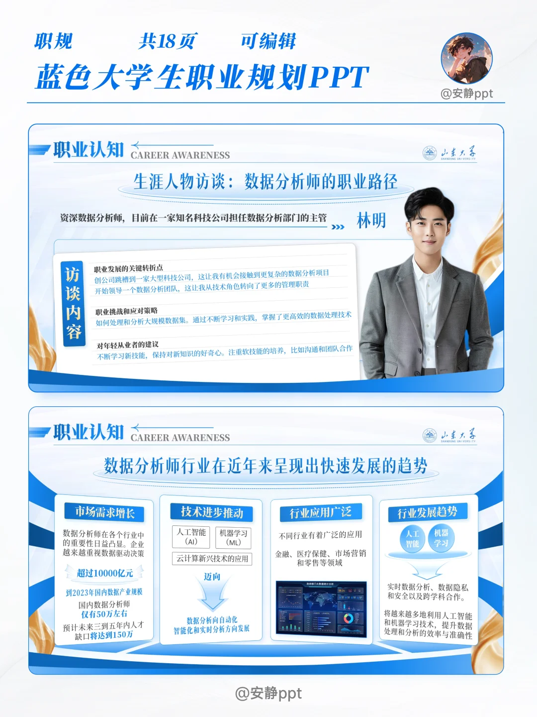 职业规划大赛PPT | 就业赛道 蓝色科技风