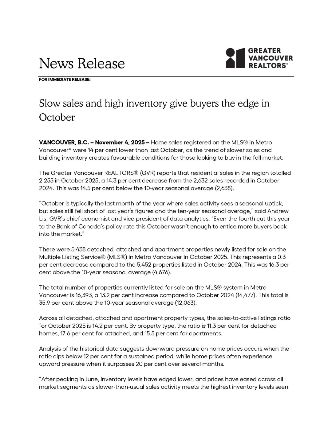 大温房地产市场报告 · 2025年10月