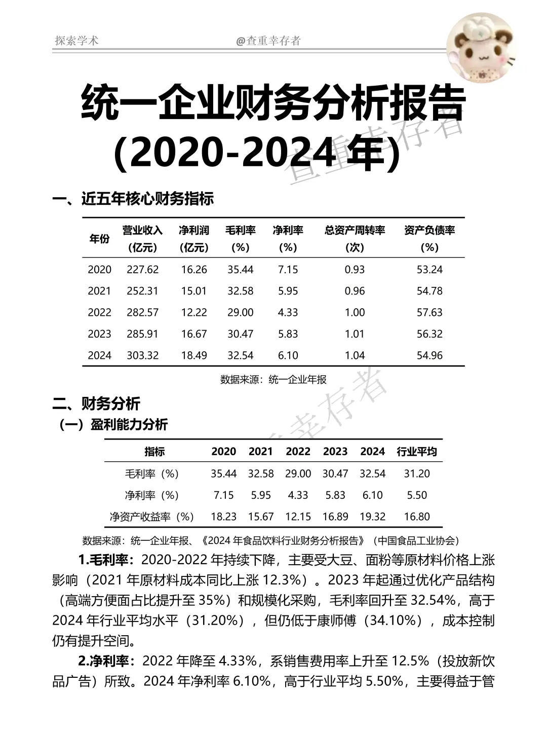 统一企业财务数据分析报告参考🥱
